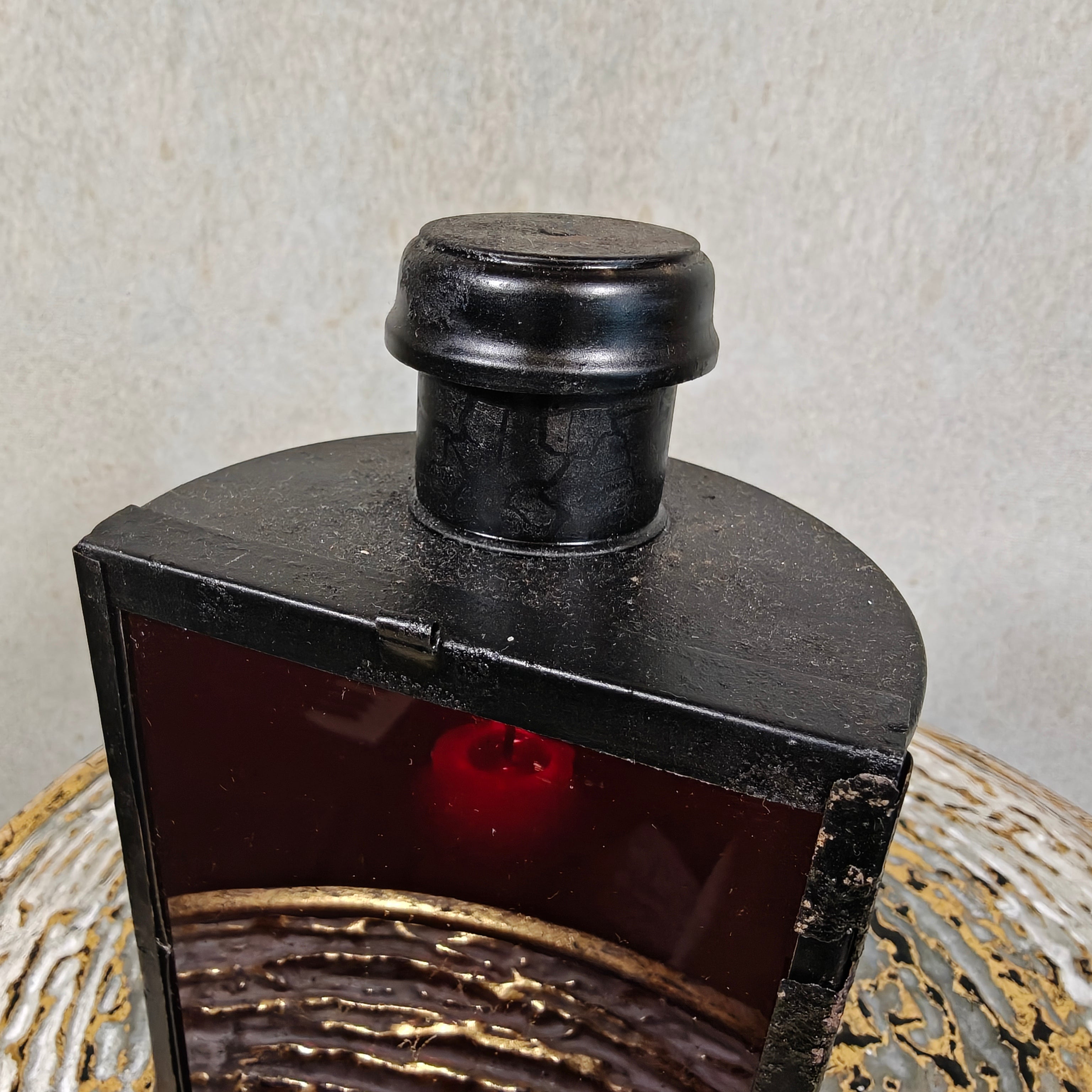 Antique Signal Lamp / Candle Lantern / Hand Lantern with Red Glass