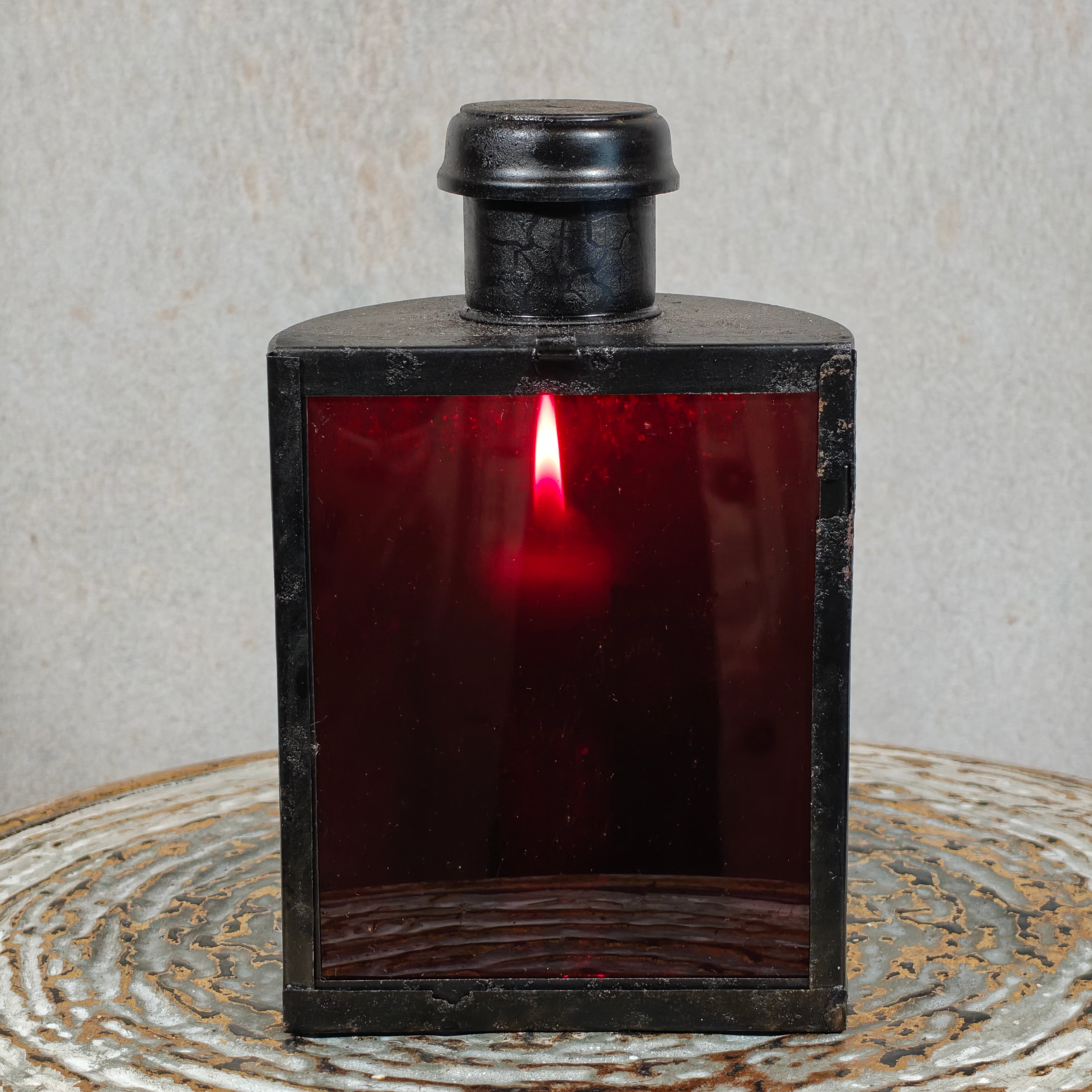 Antique Signal Lamp / Candle Lantern / Hand Lantern with Red Glass