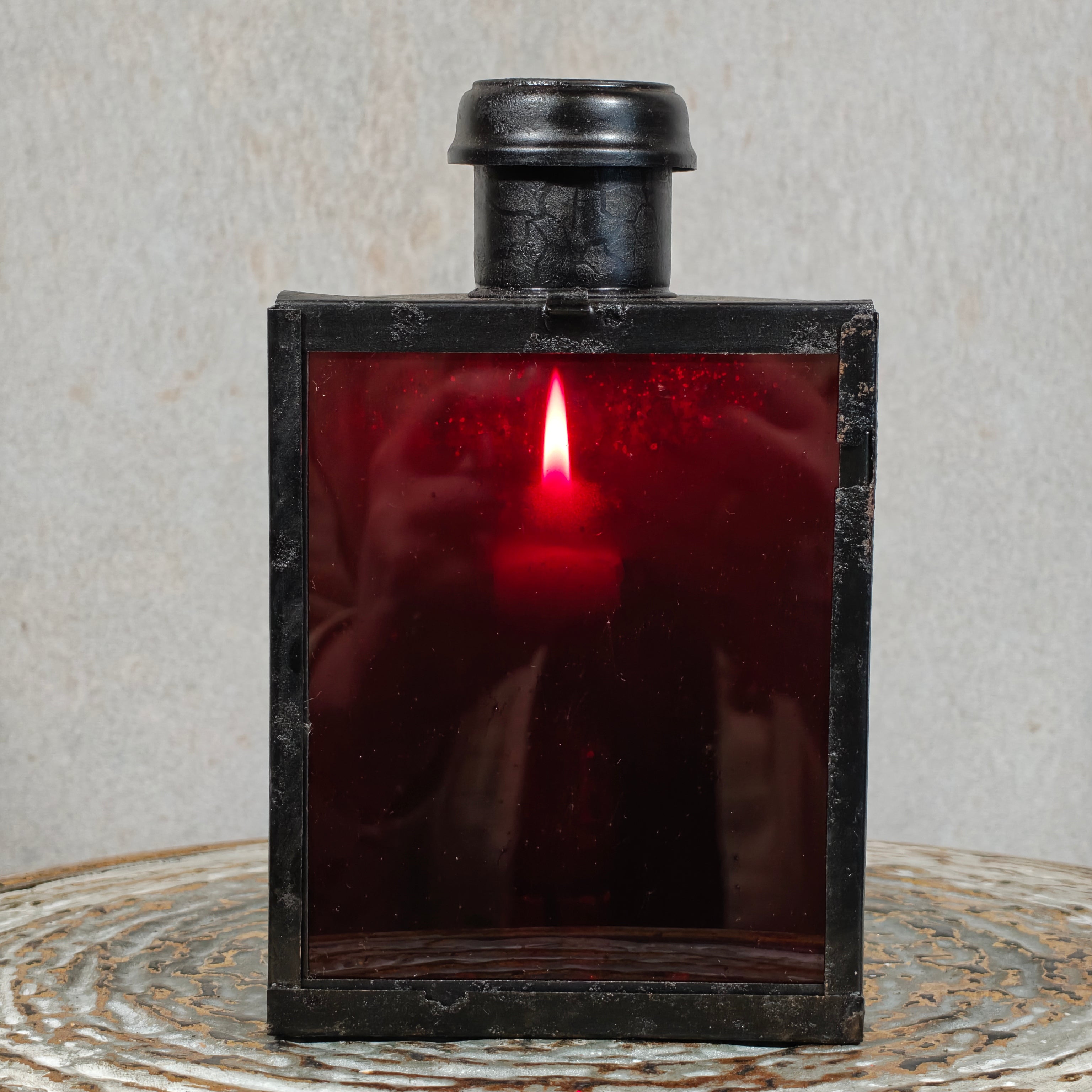 Antique Signal Lamp / Candle Lantern / Hand Lantern with Red Glass