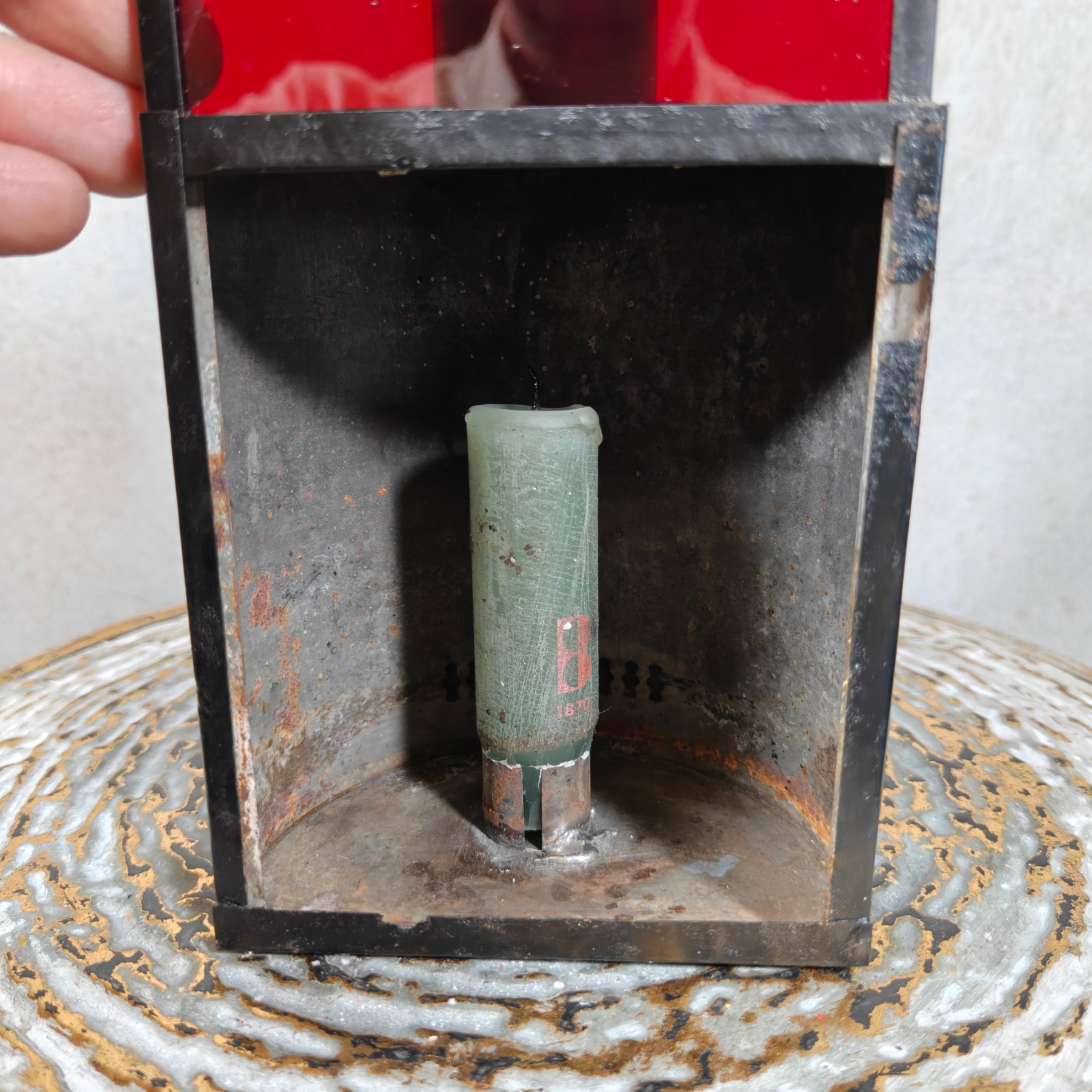 Antique Signal Lamp / Candle Lantern / Hand Lantern with Red Glass