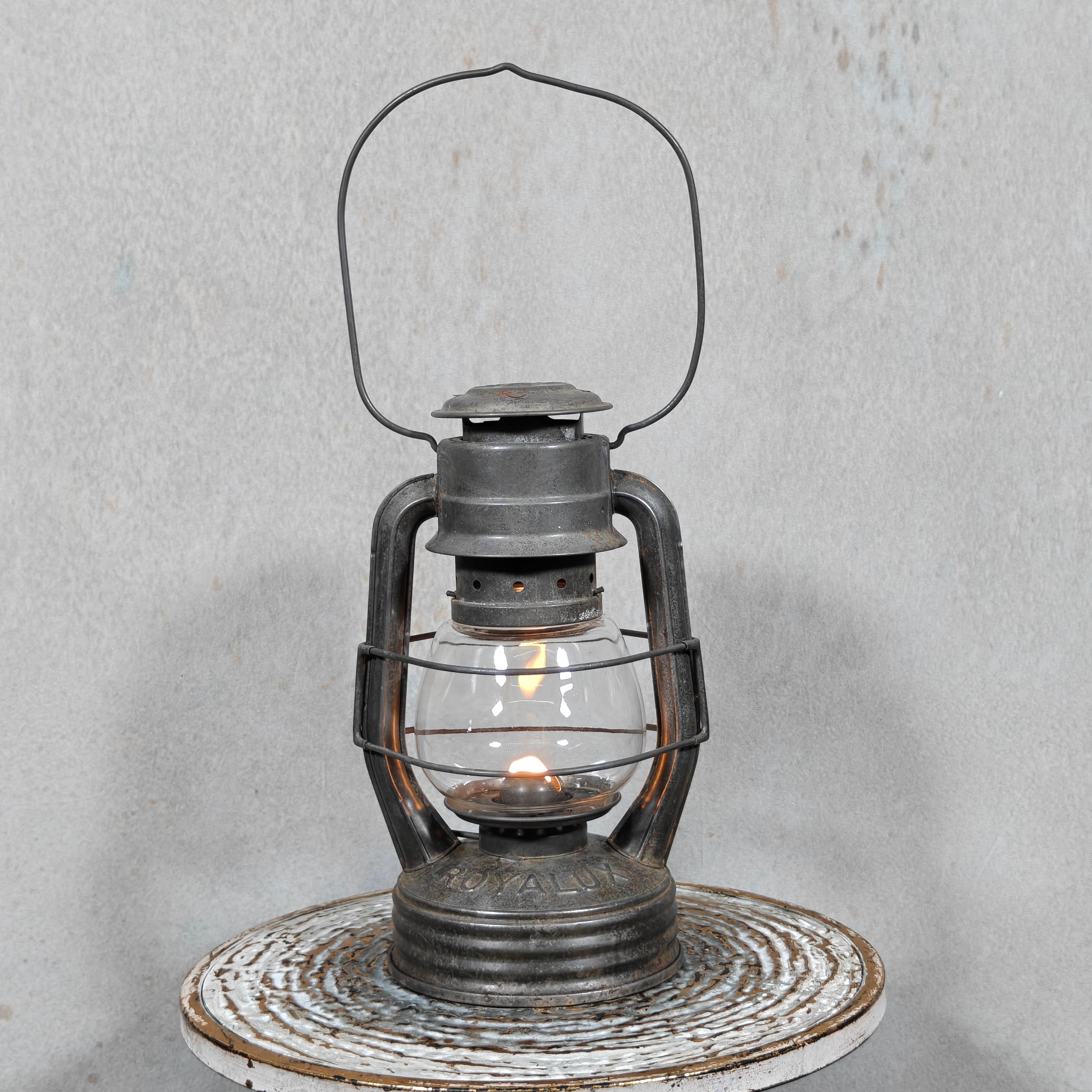 Vintage Royalux Hurricane Lantern – French Storm Lantern with Unique Glass Lift Mechanism – Fully Working