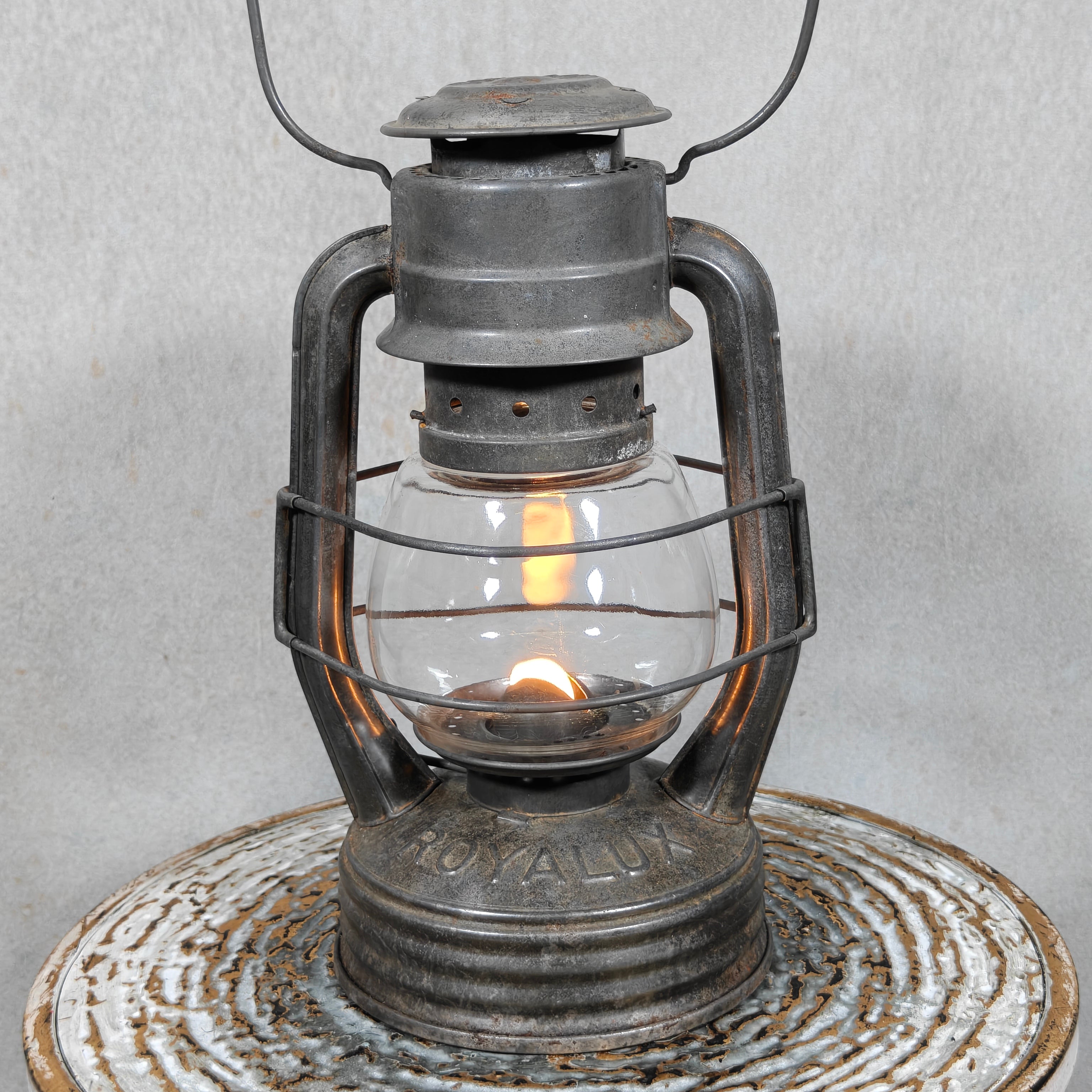 Vintage Royalux Hurricane Lantern – French Storm Lantern with Unique Glass Lift Mechanism – Fully Working