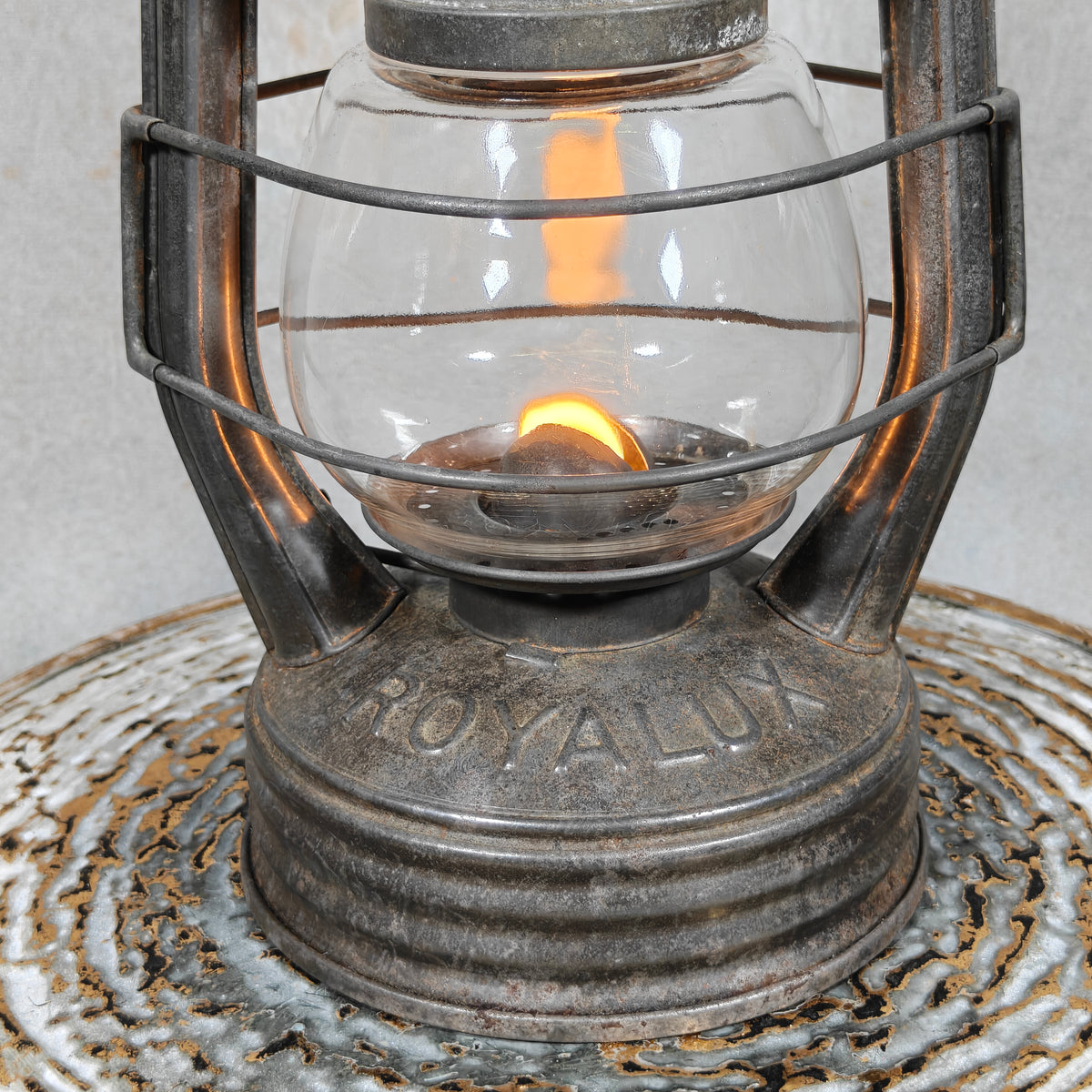 Vintage Royalux Hurricane Lantern – French Storm Lantern with Unique Glass Lift Mechanism – Fully Working