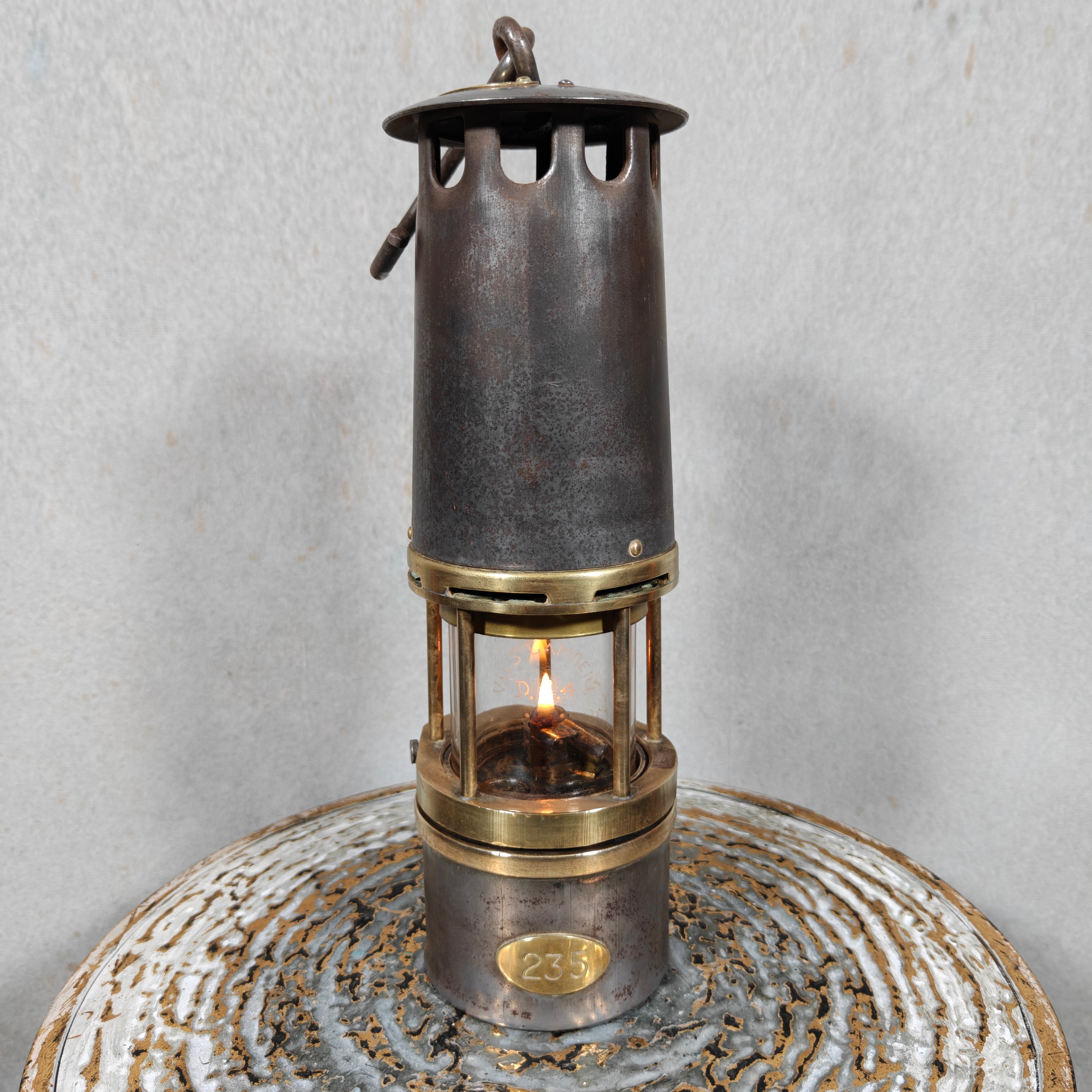 Antique Hubert Joris Miner’s Lamp (ca. 1900–1910) – Val St. Lambert Glass – Belgian Safety Lamp
