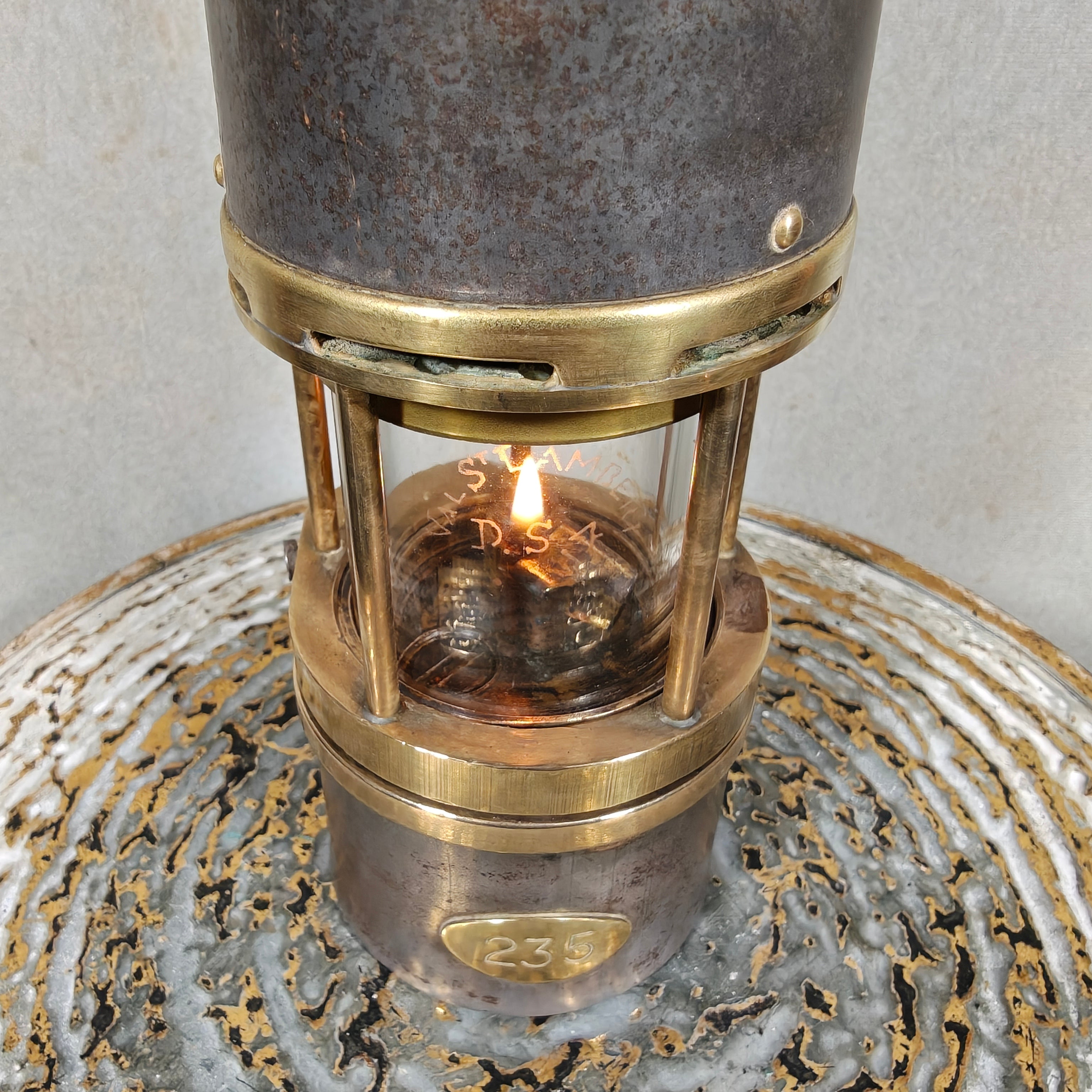 Antique Hubert Joris Miner’s Lamp (ca. 1900–1910) – Val St. Lambert Glass – Belgian Safety Lamp