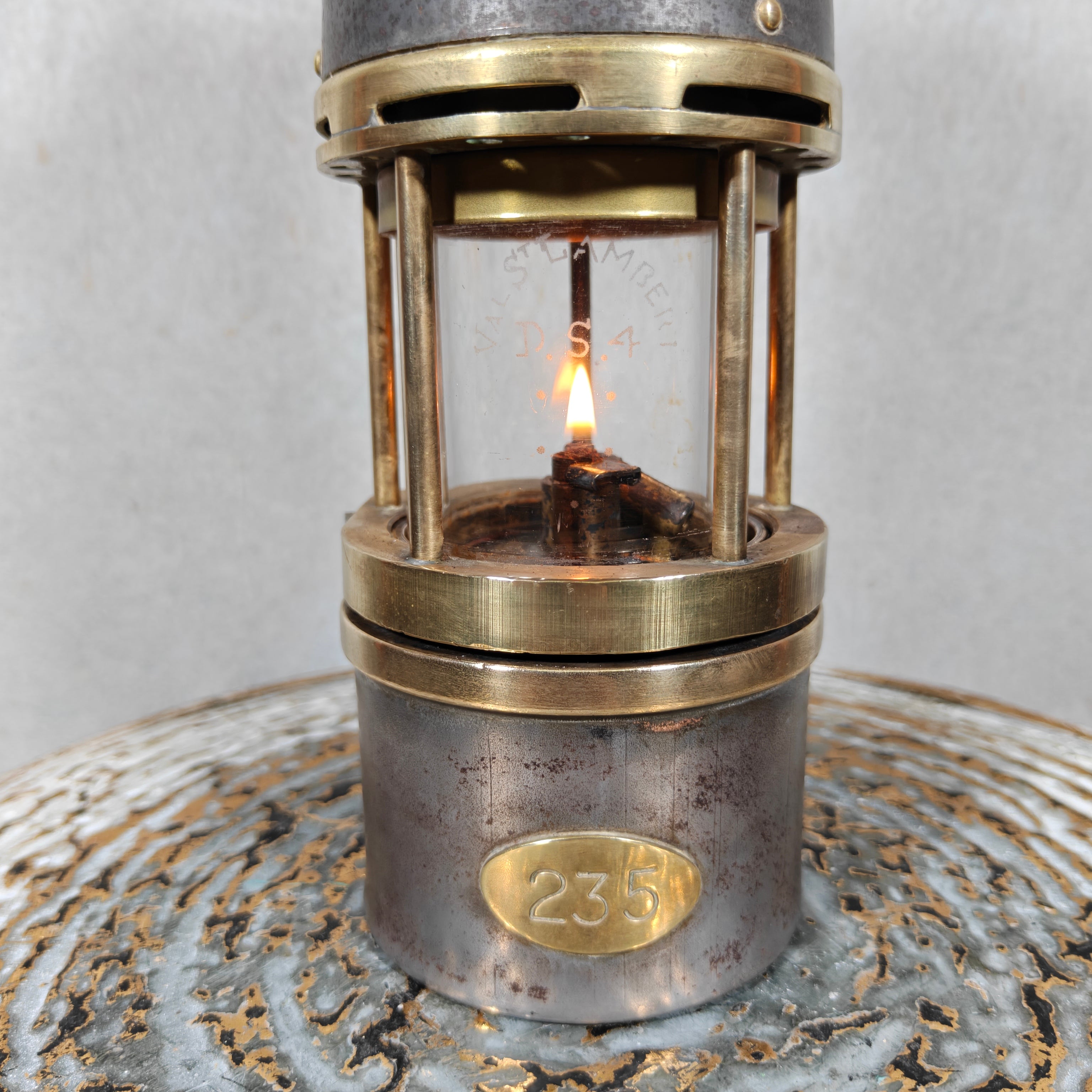 Antique Hubert Joris Miner’s Lamp (ca. 1900–1910) – Val St. Lambert Glass – Belgian Safety Lamp