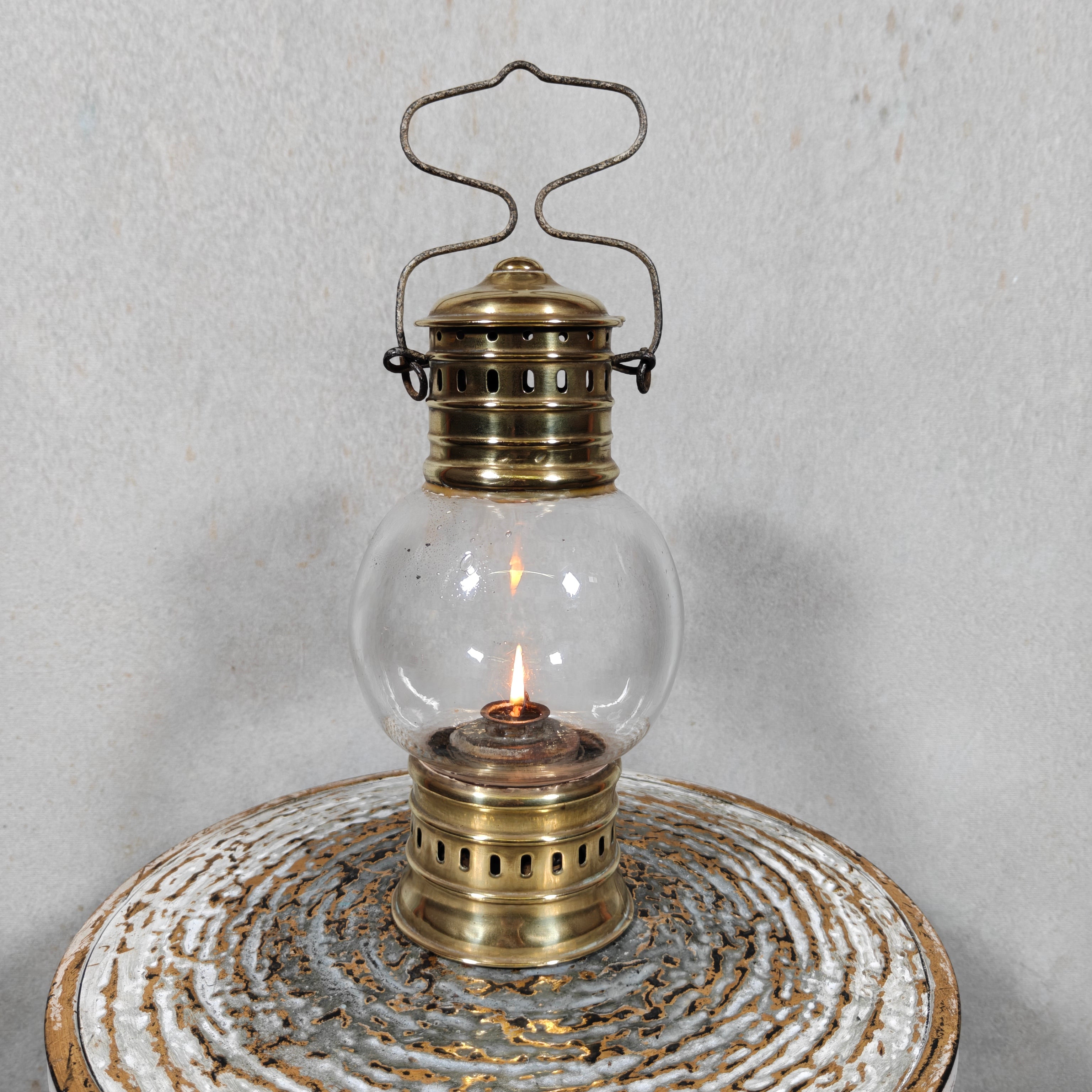 Rare 1920s Brass Ship’s Lantern by Ets. Girardin – Dual Fuel (Oil & Candle) – Marine Marked