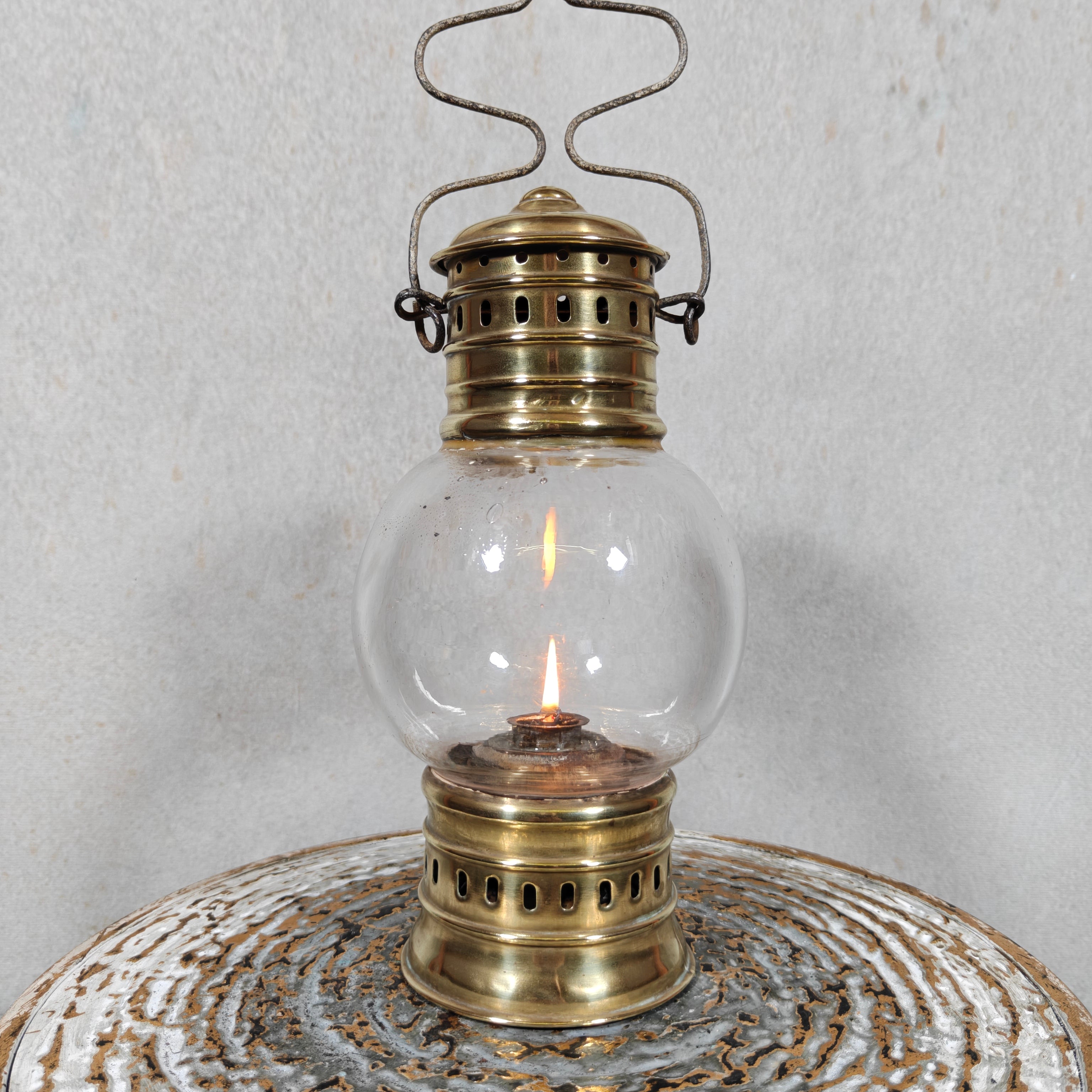 Rare 1920s Brass Ship’s Lantern by Ets. Girardin – Dual Fuel (Oil & Candle) – Marine Marked