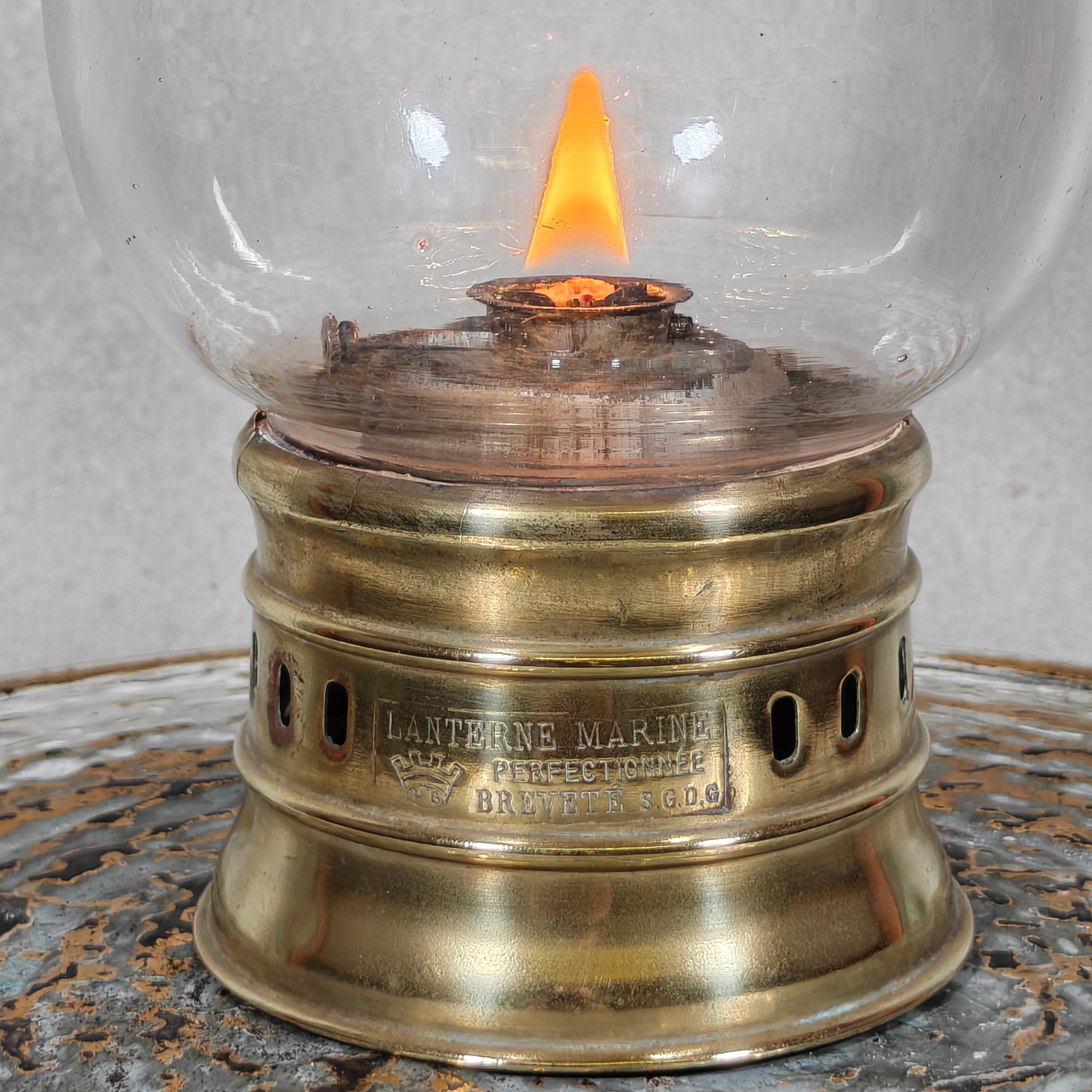 Rare 1920s Brass Ship’s Lantern by Ets. Girardin – Dual Fuel (Oil & Candle) – Marine Marked