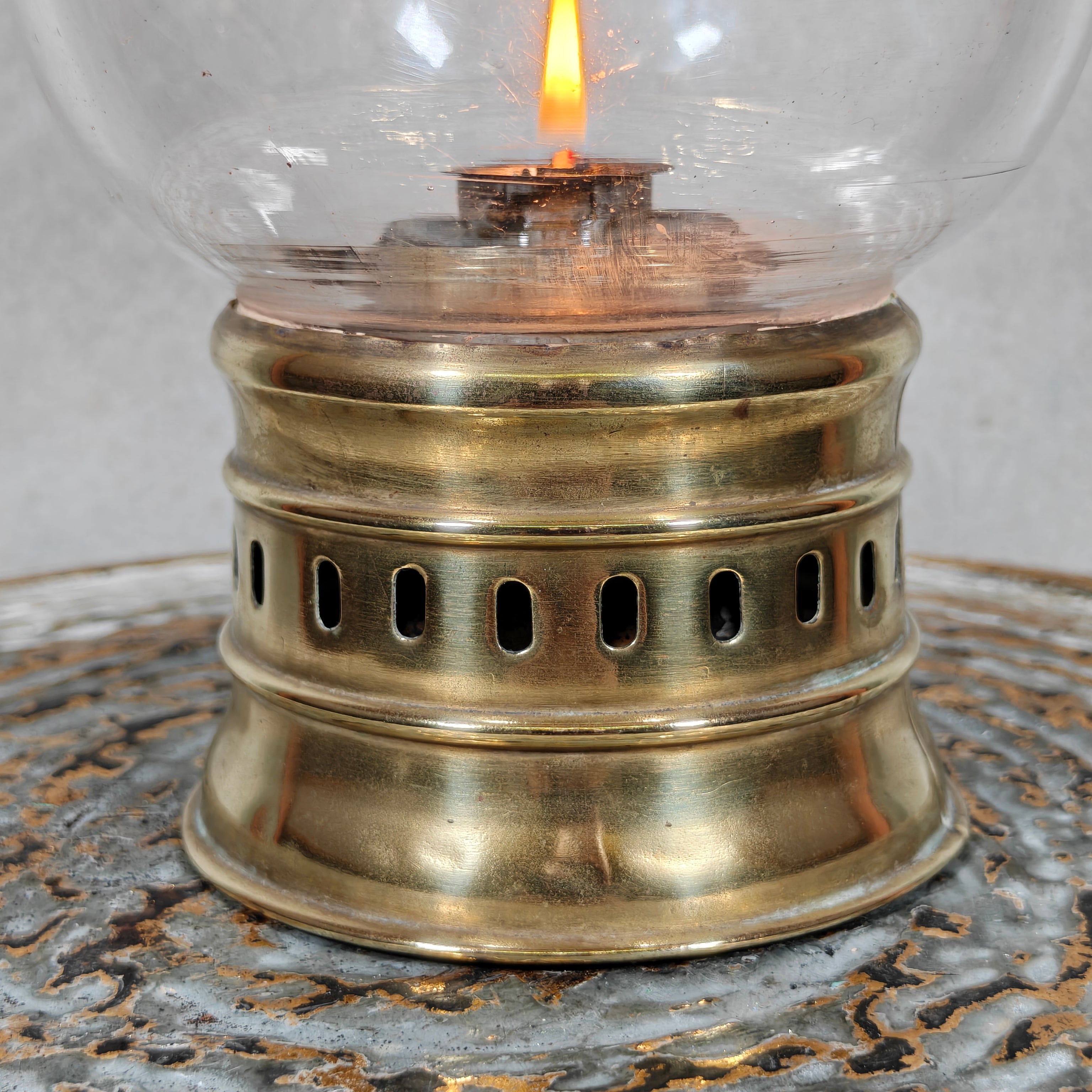 Rare 1920s Brass Ship’s Lantern by Ets. Girardin – Dual Fuel (Oil & Candle) – Marine Marked