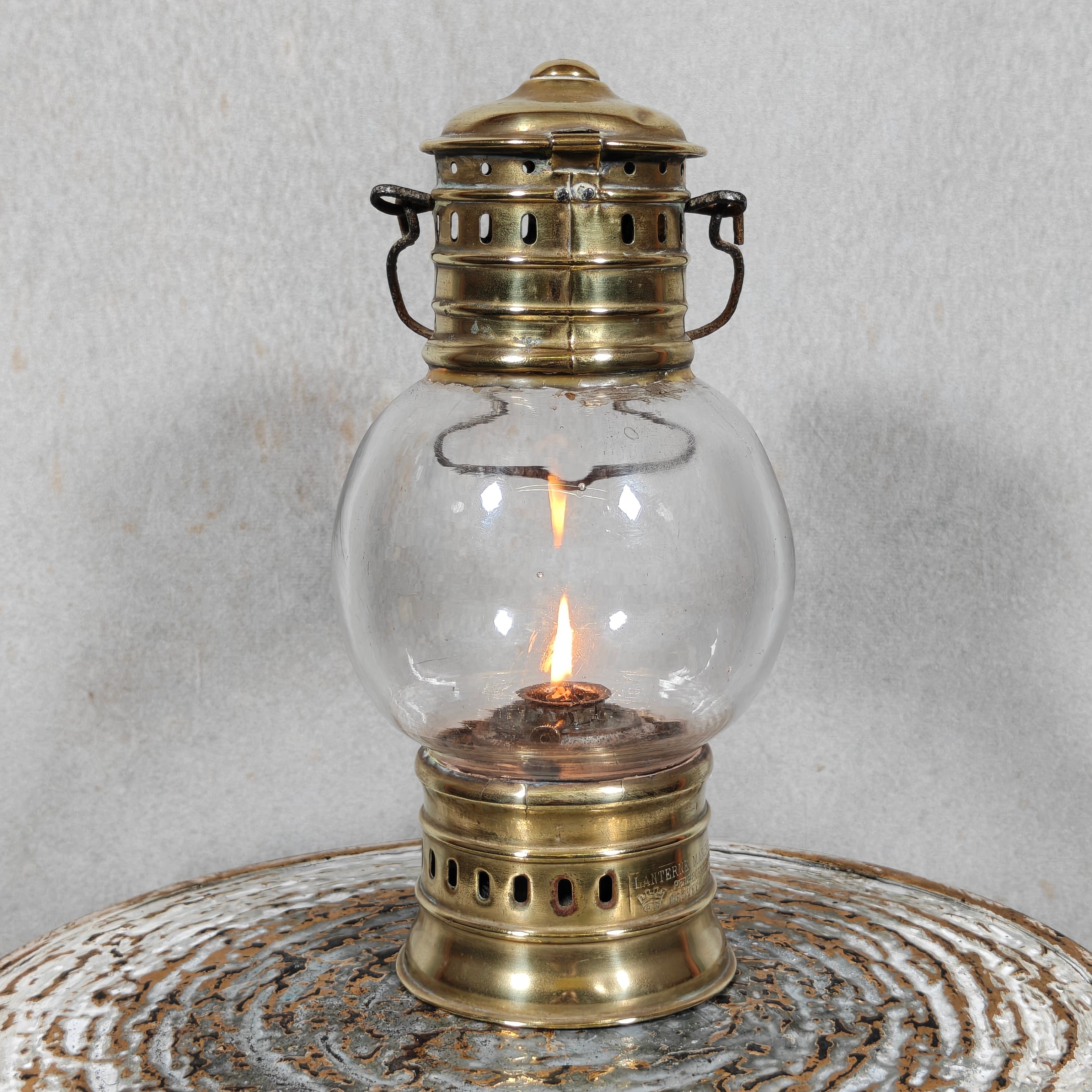 Rare 1920s Brass Ship’s Lantern by Ets. Girardin – Dual Fuel (Oil & Candle) – Marine Marked