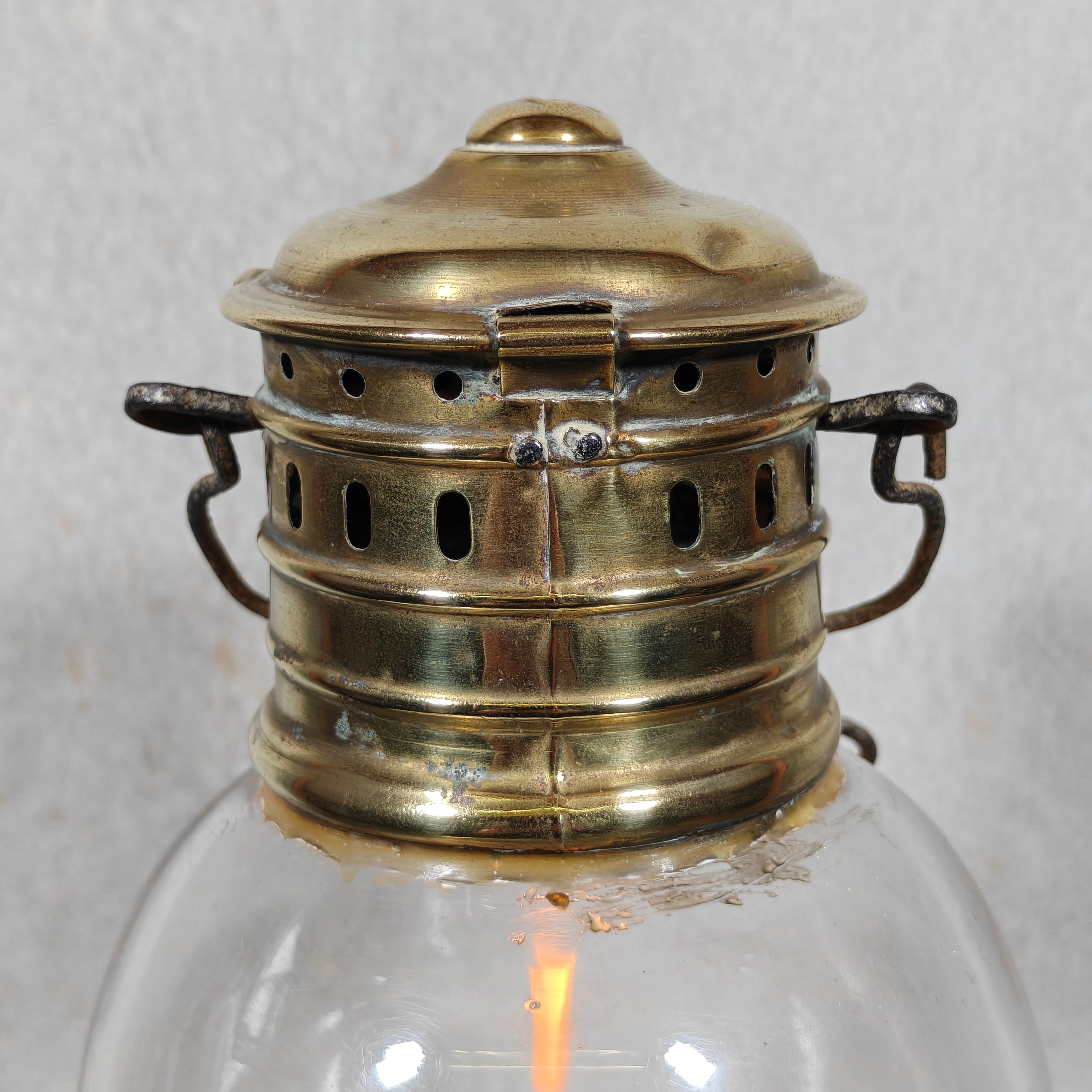 Rare 1920s Brass Ship’s Lantern by Ets. Girardin – Dual Fuel (Oil & Candle) – Marine Marked