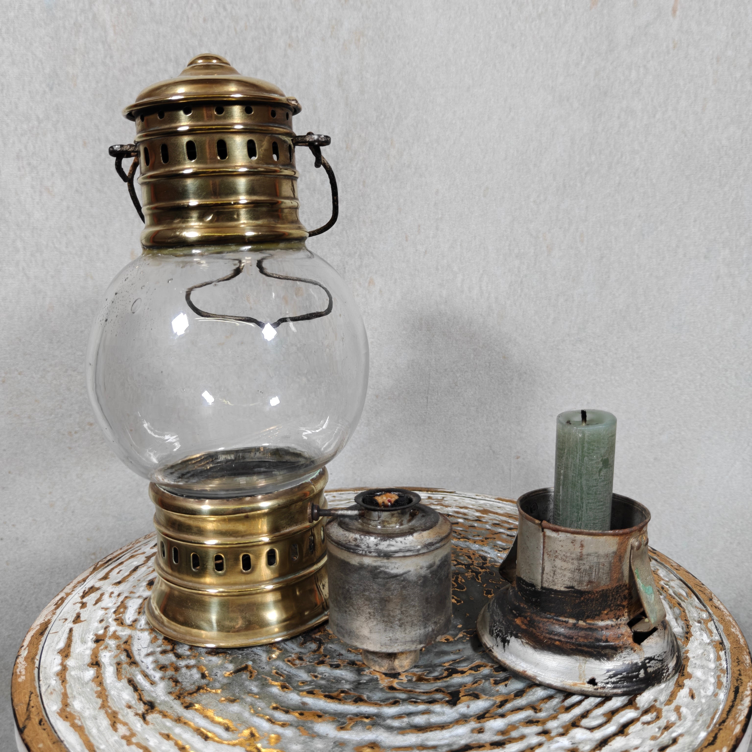 Rare 1920s Brass Ship’s Lantern by Ets. Girardin – Dual Fuel (Oil & Candle) – Marine Marked