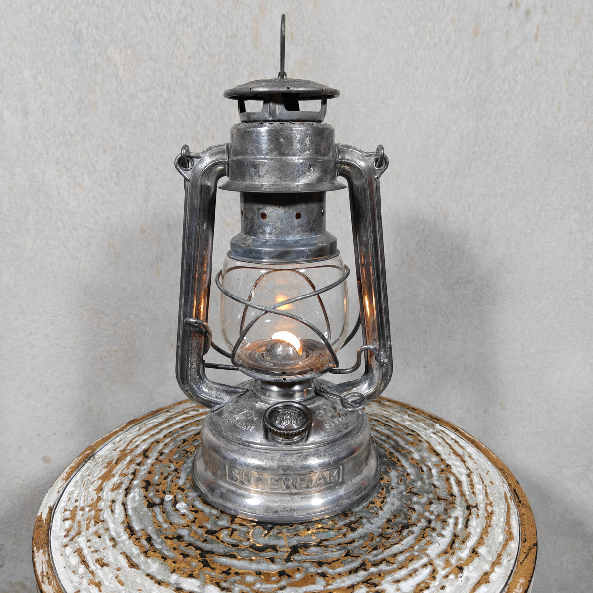 Vintage Feuerhand 276 Superflam Storm Lantern – Complete, Working & Featuring Rare Etched Superflam Glass (1960s–1970s)