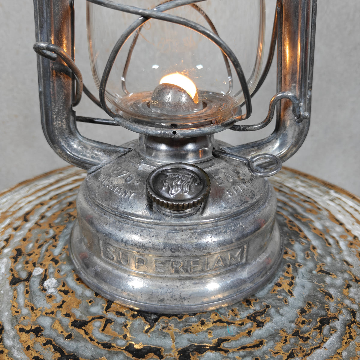 Vintage Feuerhand 276 Superflam Storm Lantern – Complete, Working & Featuring Rare Etched Superflam Glass (1960s–1970s)