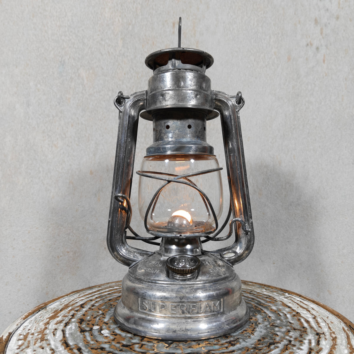 Vintage Feuerhand 276 Superflam Storm Lantern – Complete, Working & Featuring Rare Etched Superflam Glass (1960s–1970s)