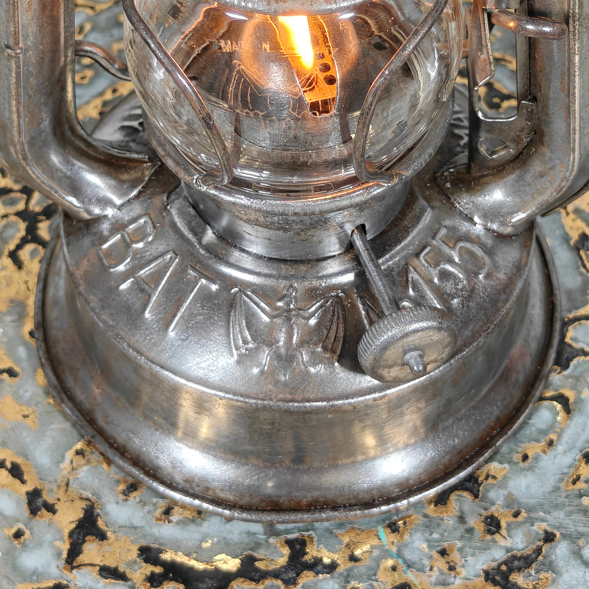 Rare Pre‑War BAT 155 Storm Lantern – Small Model, Excellent Condition, Marked Glass (1930s)