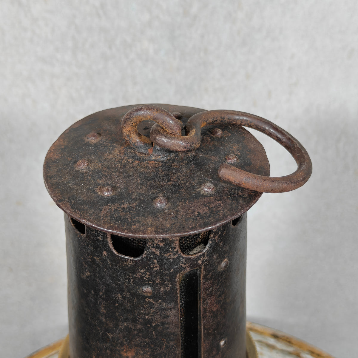 Rare A. Dufrane‑Castiau Mining Lamp – “Lampe de Reconnaissance” with Viewing Window & Jena Glass (c. 1875–1920)