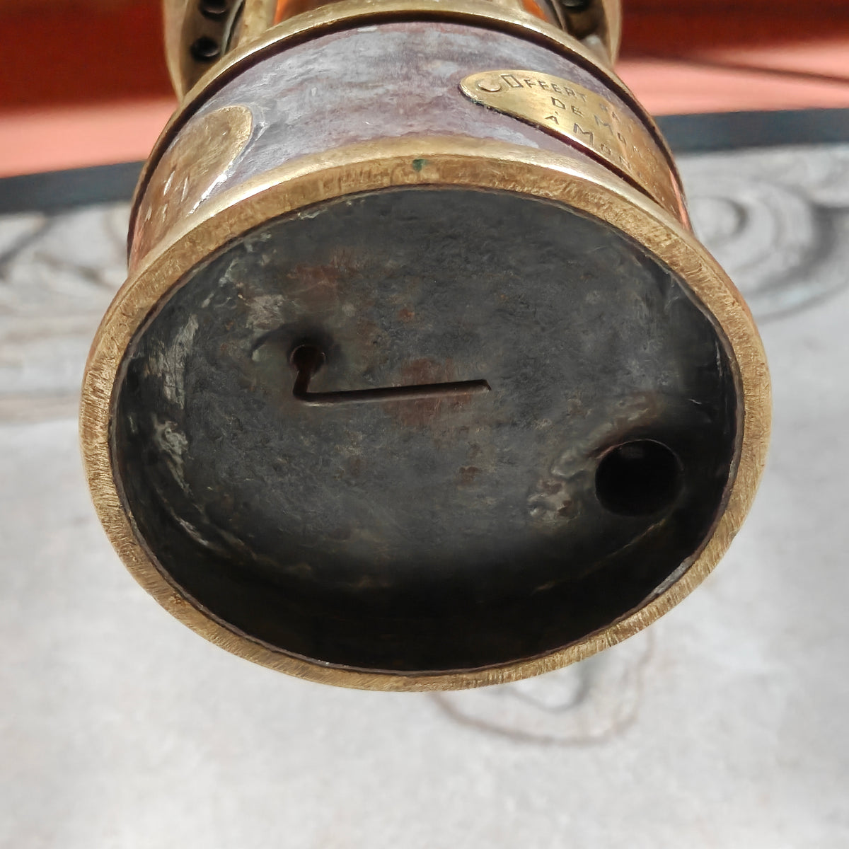 Rare A. Dufrane‑Castiau Mining Lamp – “Lampe de Reconnaissance” with Viewing Window & Jena Glass (c. 1875–1920)