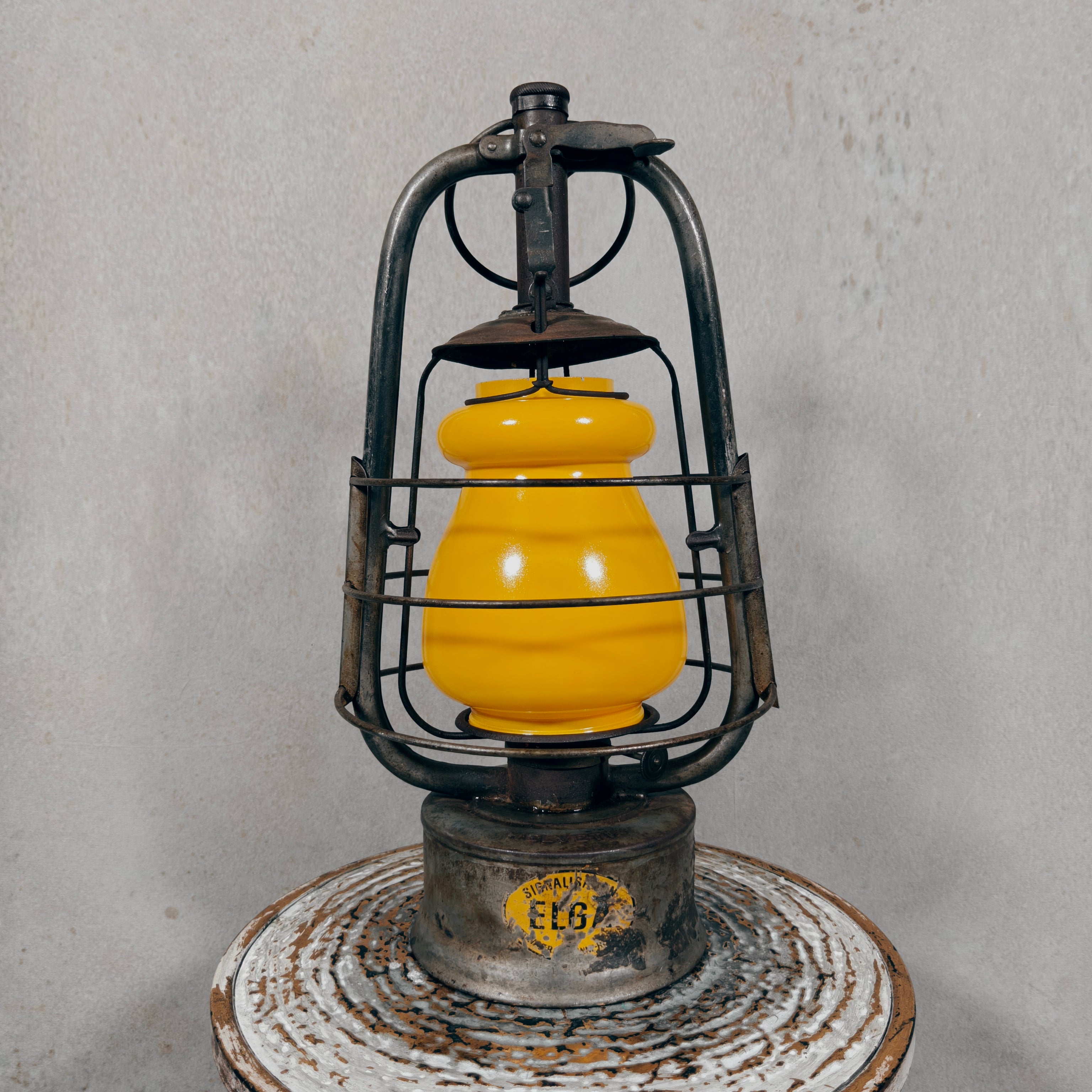 Rare Swiss Helvetia Hurricane Lantern by Egloff & Cie – Yellow Glass, c. 1920