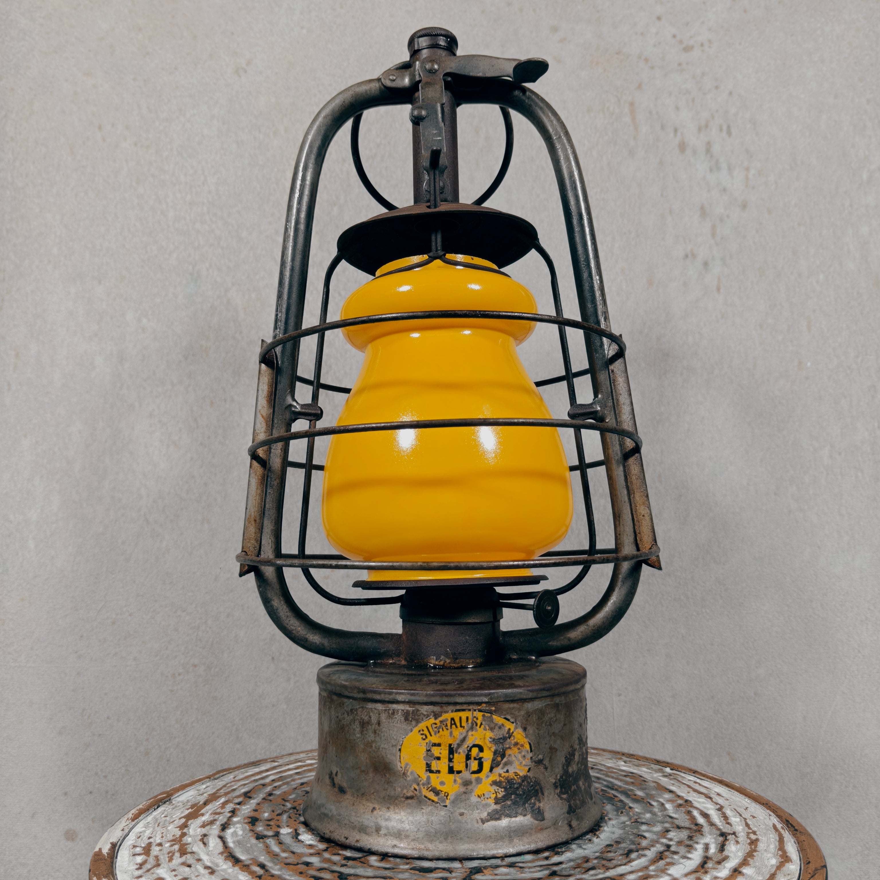 Rare Swiss Helvetia Hurricane Lantern by Egloff & Cie – Yellow Glass, c. 1920
