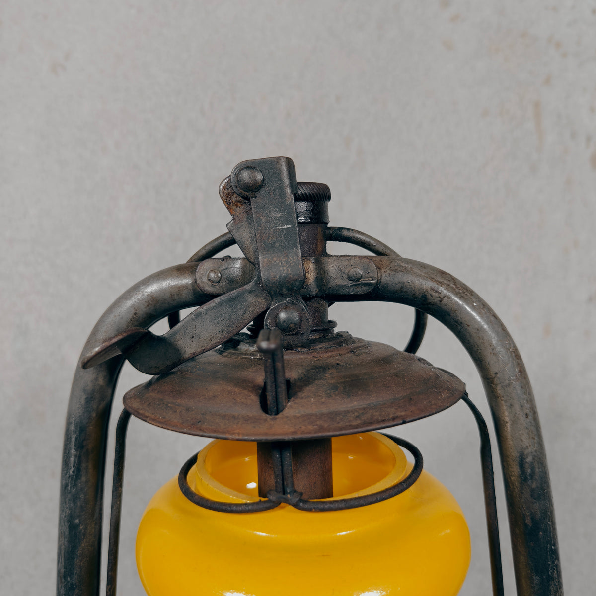 Rare Swiss Helvetia Hurricane Lantern by Egloff & Cie – Yellow Glass, c. 1920