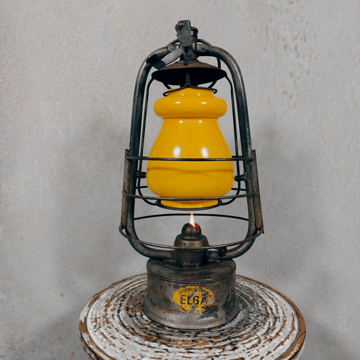 Rare Swiss Helvetia Hurricane Lantern by Egloff & Cie – Yellow Glass, c. 1920