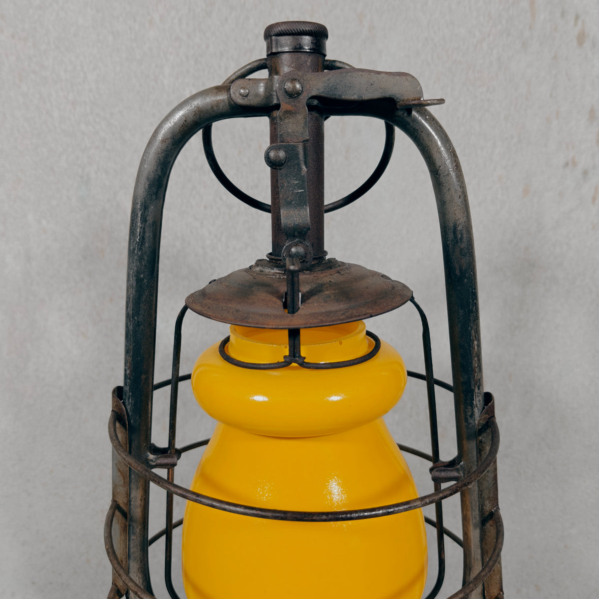 Rare Swiss Helvetia Hurricane Lantern by Egloff & Cie – Yellow Glass, c. 1920