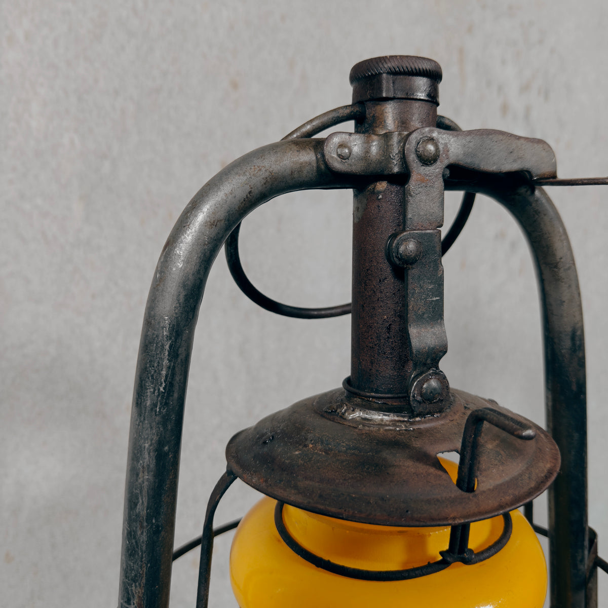 Rare Swiss Helvetia Hurricane Lantern by Egloff & Cie – Yellow Glass, c. 1920