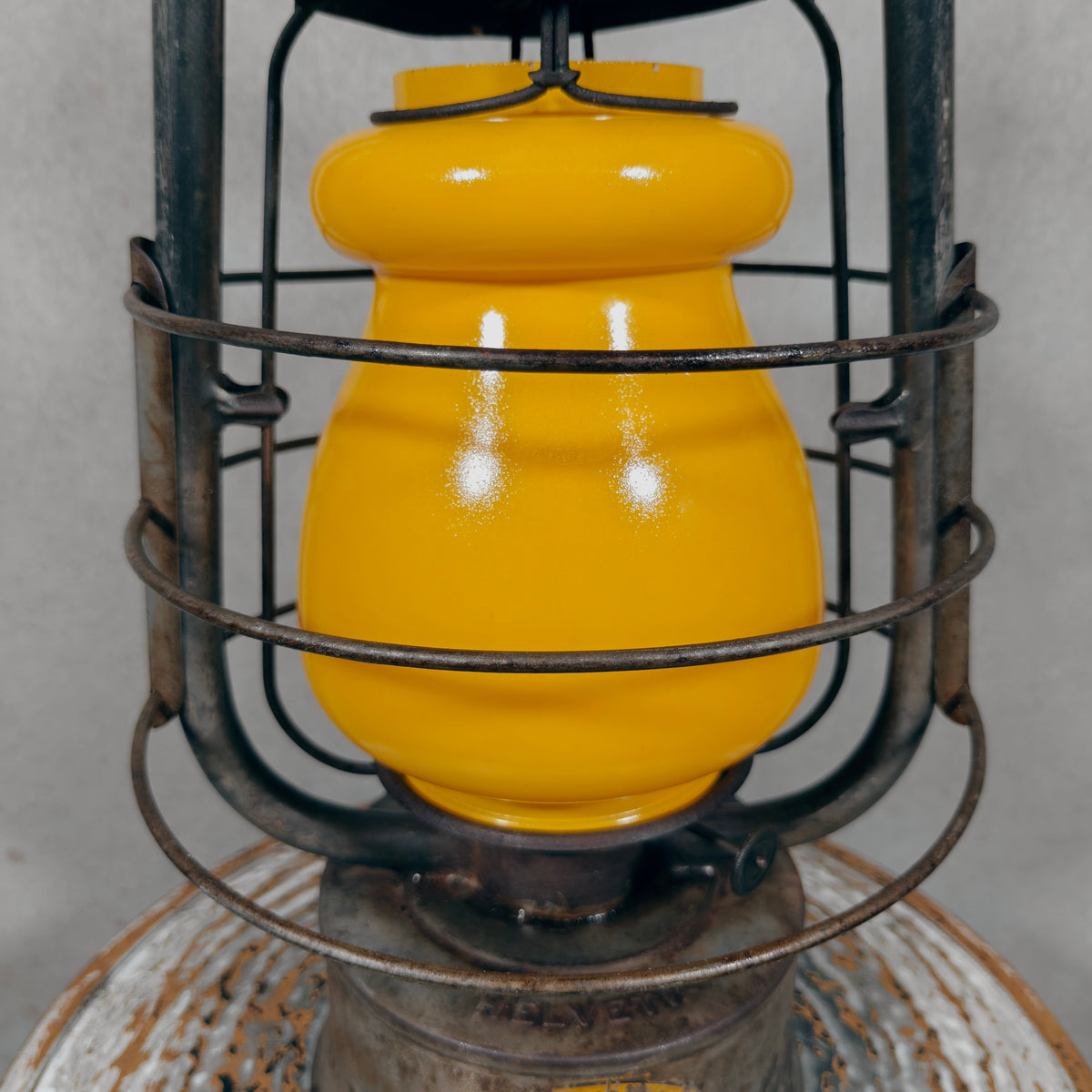 Rare Swiss Helvetia Hurricane Lantern by Egloff & Cie – Yellow Glass, c. 1920