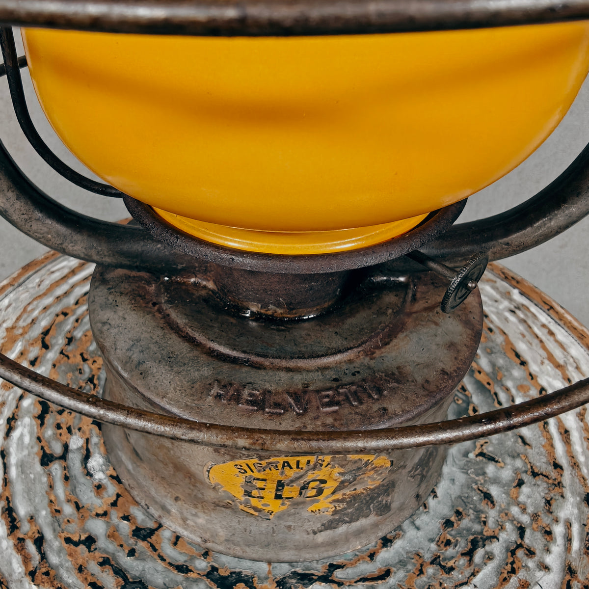 Rare Swiss Helvetia Hurricane Lantern by Egloff & Cie – Yellow Glass, c. 1920