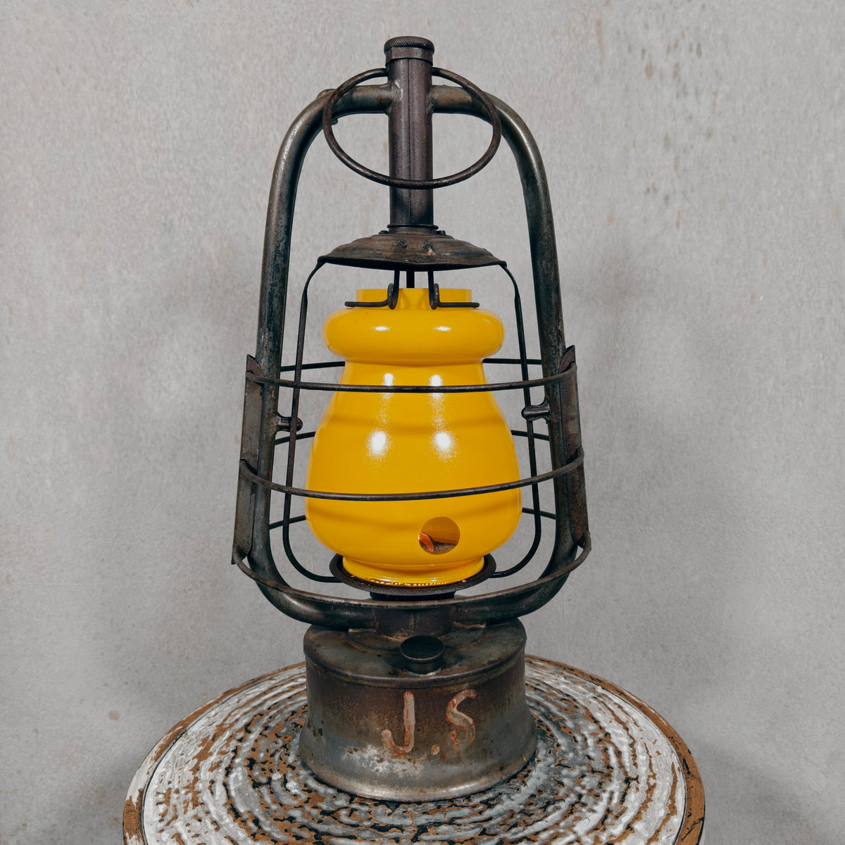 Rare Swiss Helvetia Hurricane Lantern by Egloff & Cie – Yellow Glass, c. 1920
