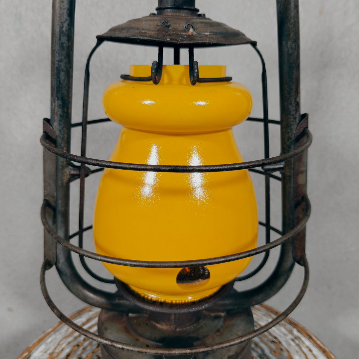 Rare Swiss Helvetia Hurricane Lantern by Egloff & Cie – Yellow Glass, c. 1920