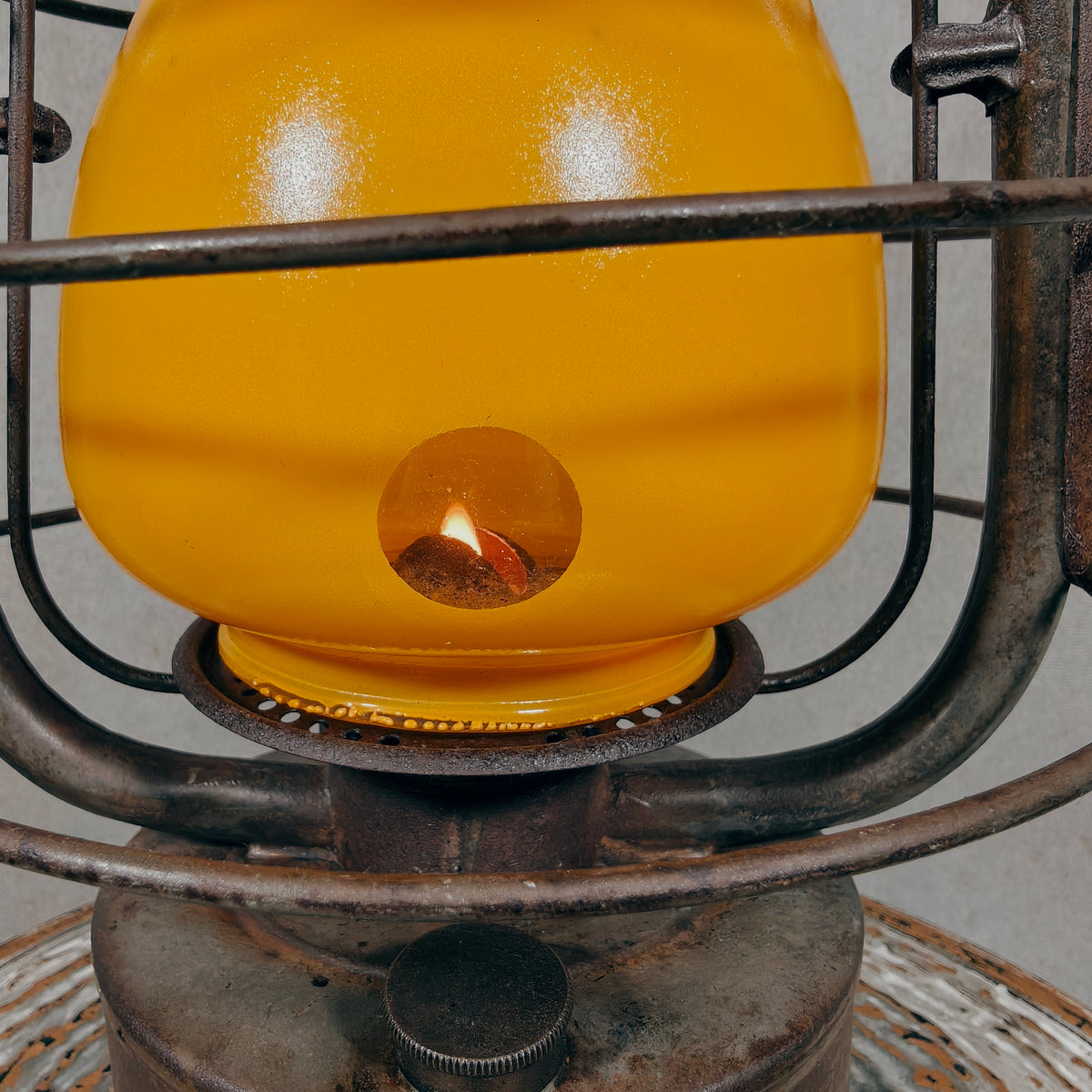 Rare Swiss Helvetia Hurricane Lantern by Egloff & Cie – Yellow Glass, c. 1920