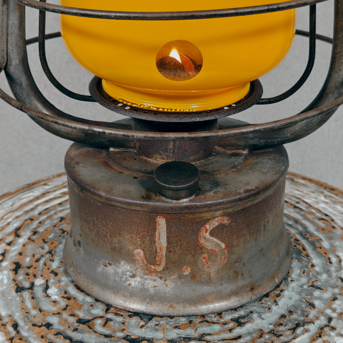 Rare Swiss Helvetia Hurricane Lantern by Egloff & Cie – Yellow Glass, c. 1920