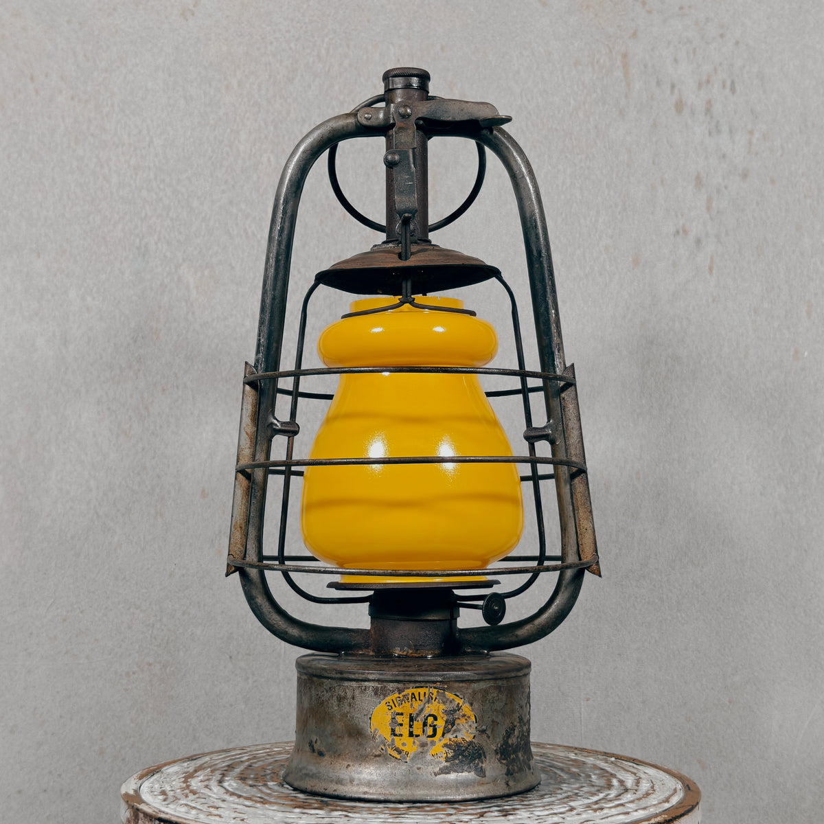 Rare Swiss Helvetia Hurricane Lantern by Egloff & Cie – Yellow Glass, c. 1920