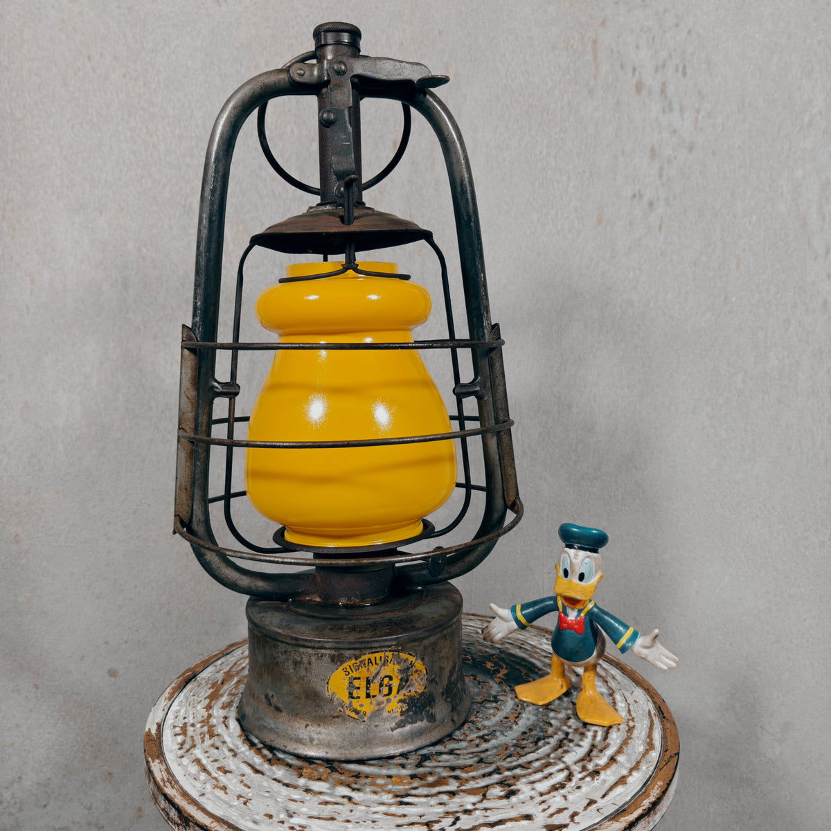 Rare Swiss Helvetia Hurricane Lantern by Egloff & Cie – Yellow Glass, c. 1920