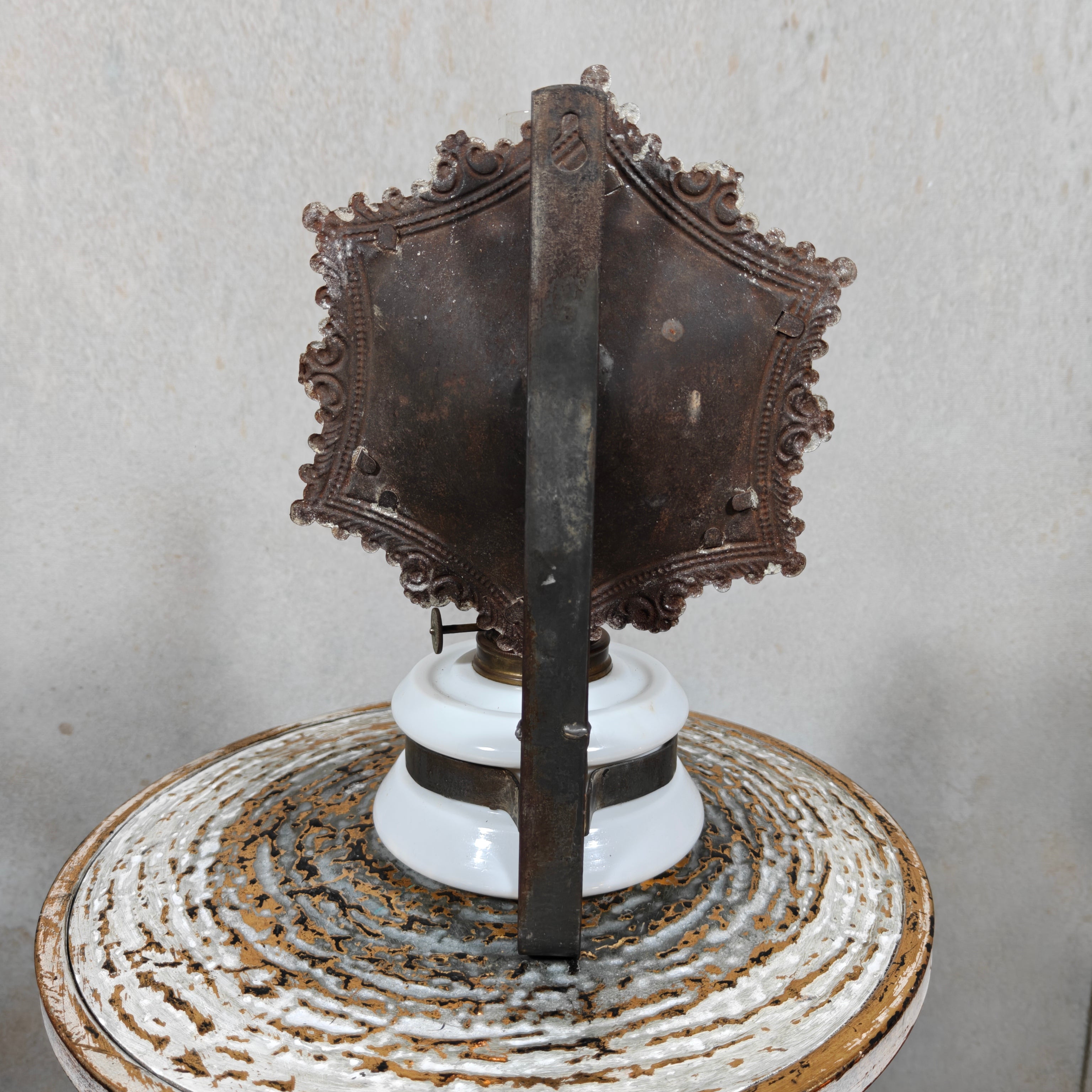 Rare Antique Oil Lamp with Mirror Reflector by Hugo Schneider