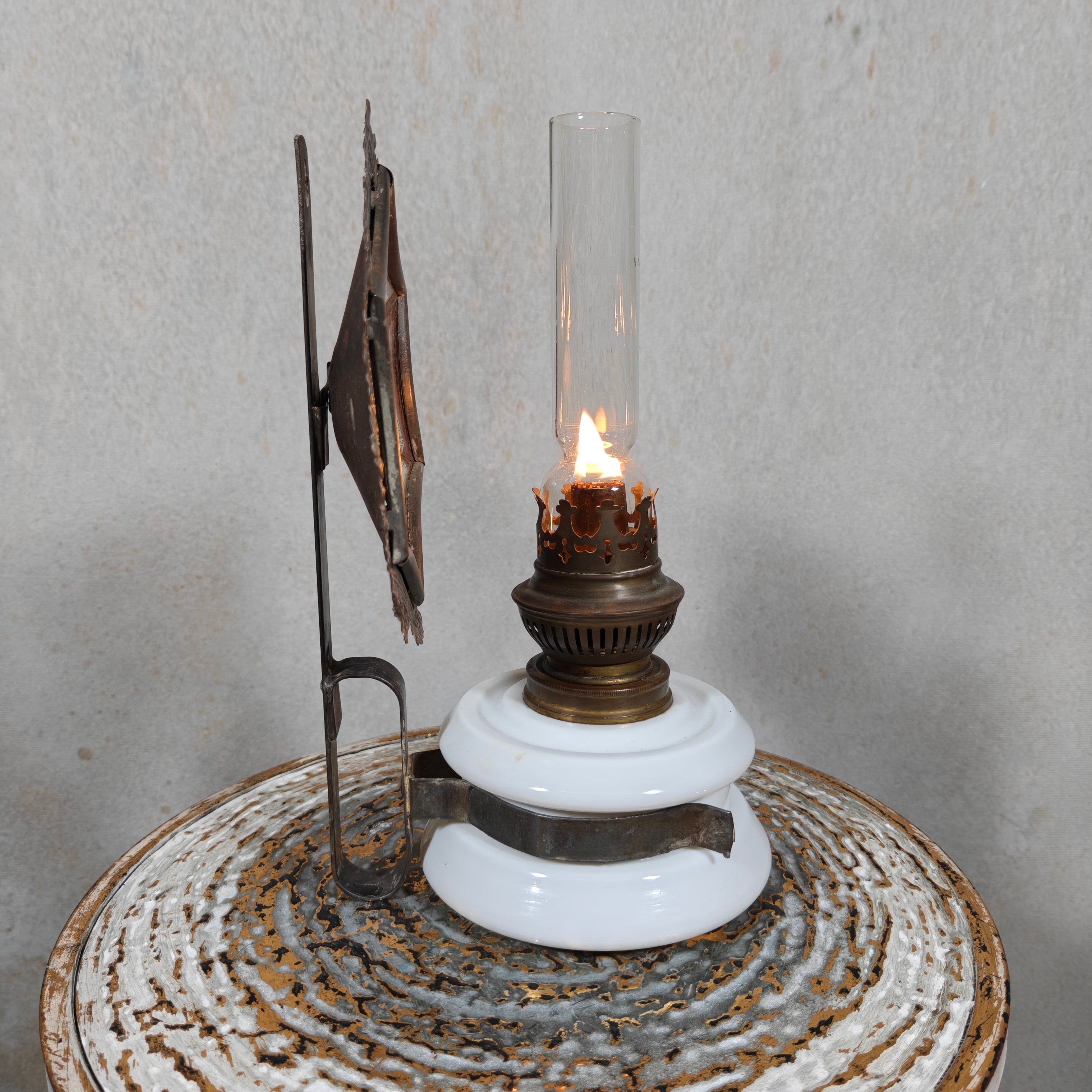 Rare Antique Oil Lamp with Mirror Reflector by Hugo Schneider