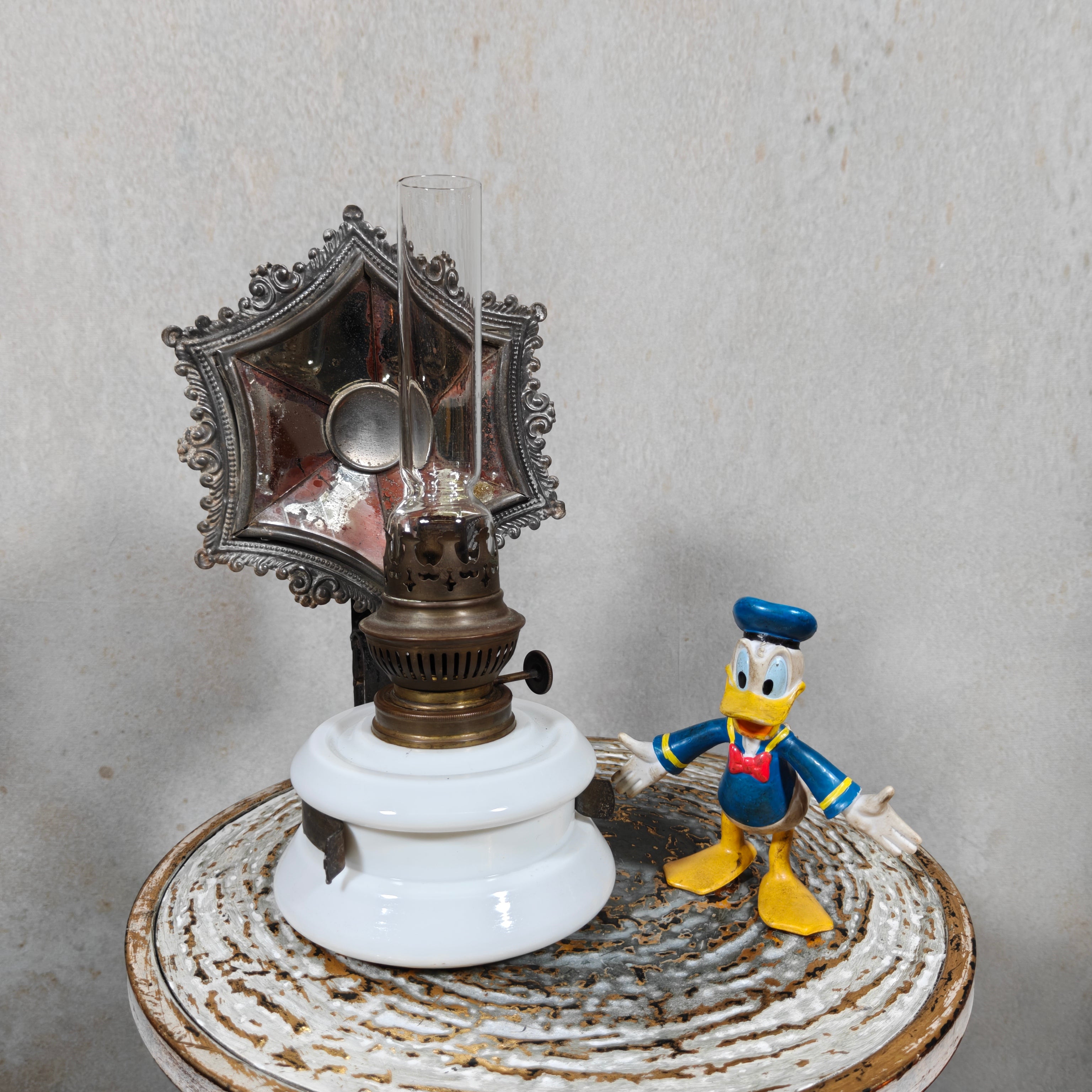 Rare Antique Oil Lamp with Mirror Reflector by Hugo Schneider