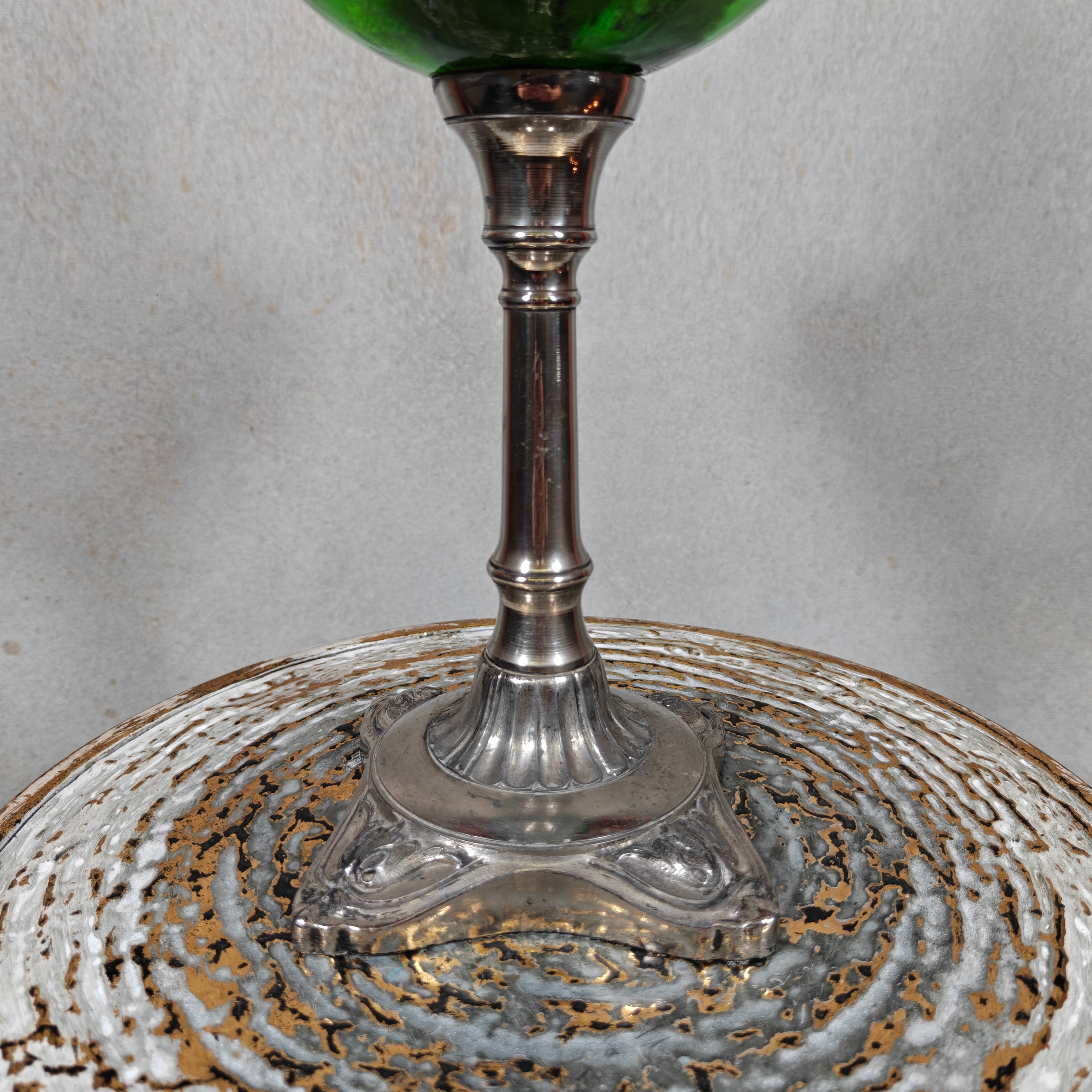 Large Vintage Oil Lamp with Green Reservoir and BJB Wick Holder