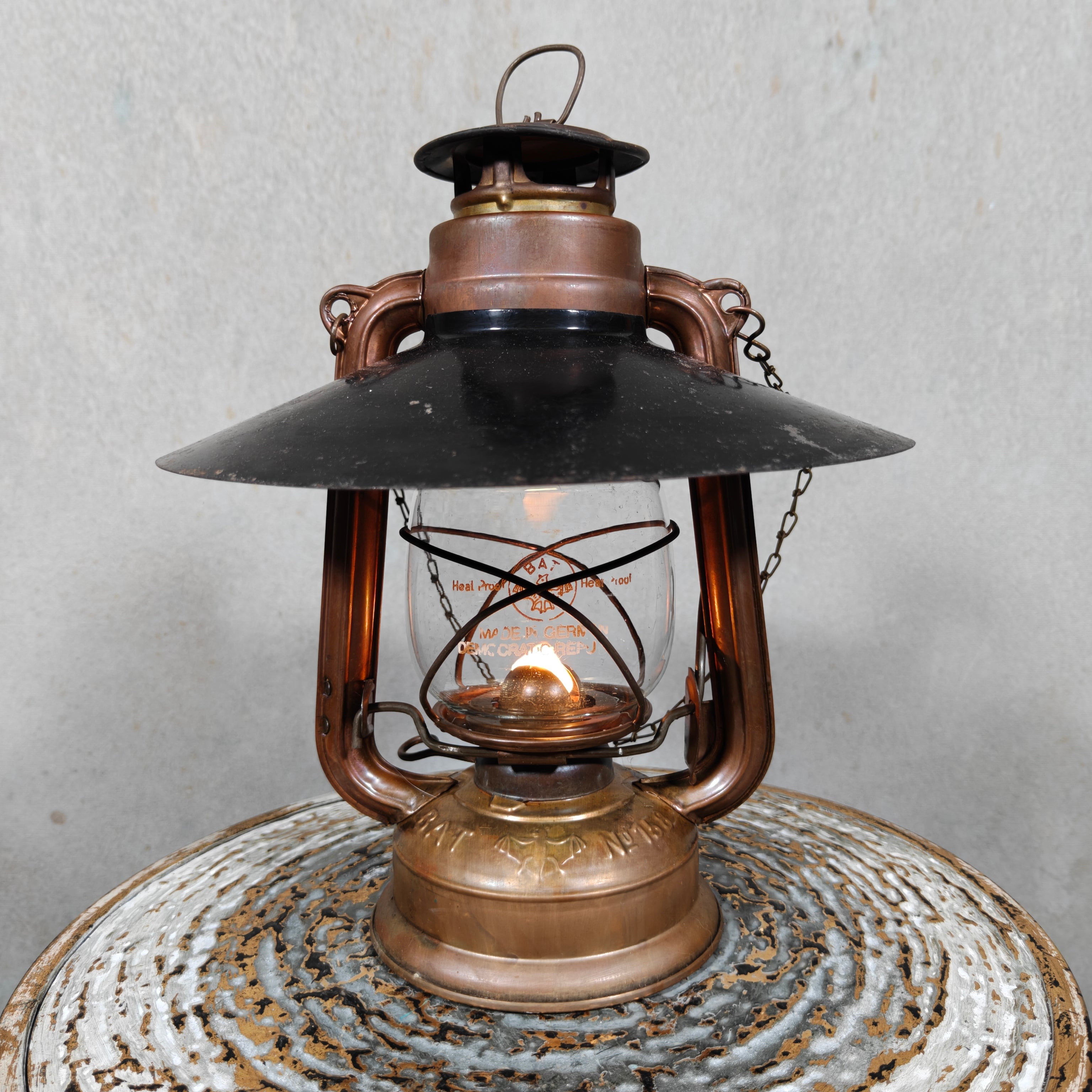 Rare Mewa Bat 158 Copper Hurricane Lantern with Reflector and Chain