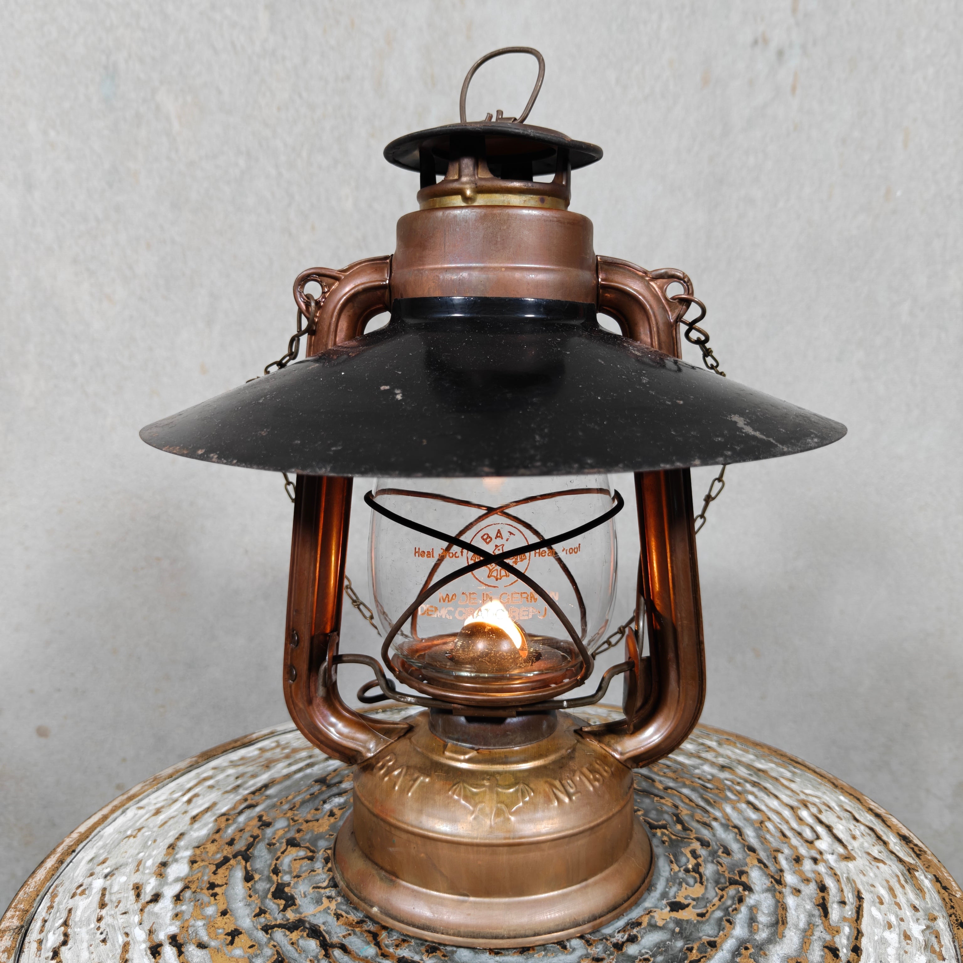 Rare Mewa Bat 158 Copper Hurricane Lantern with Reflector and Chain
