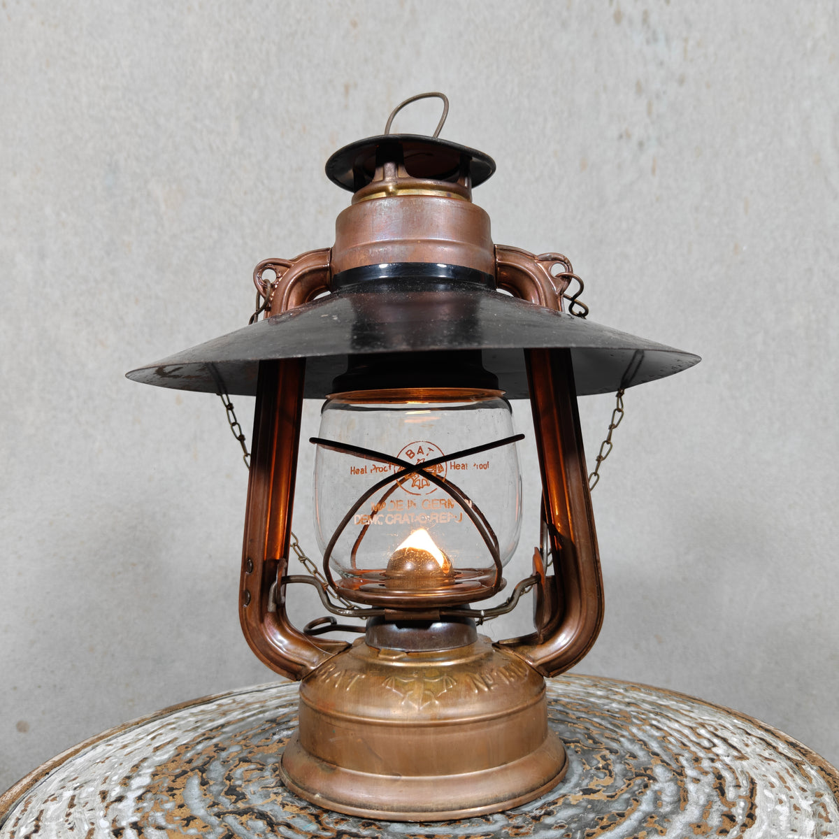 Rare Mewa Bat 158 Copper Hurricane Lantern with Reflector and Chain