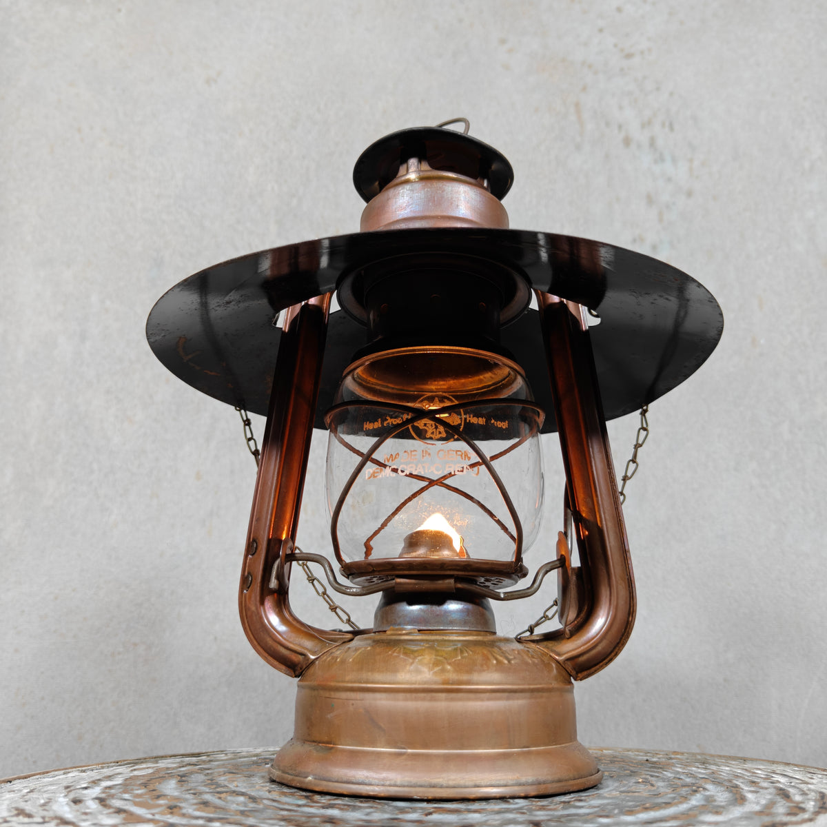 Rare Mewa Bat 158 Copper Hurricane Lantern with Reflector and Chain
