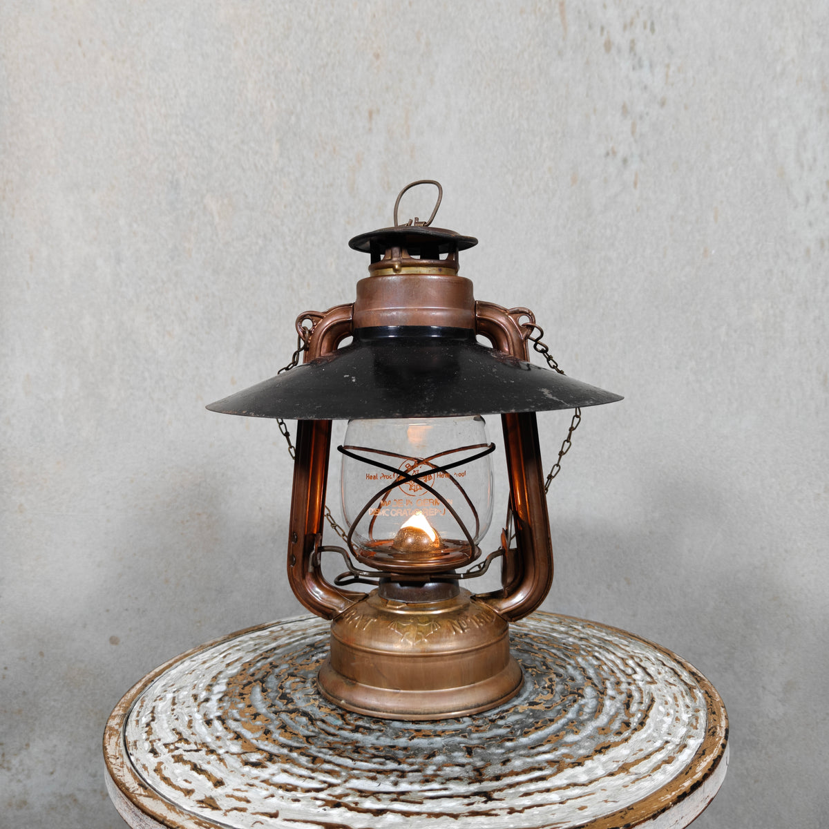 Rare Mewa Bat 158 Copper Hurricane Lantern with Reflector and Chain