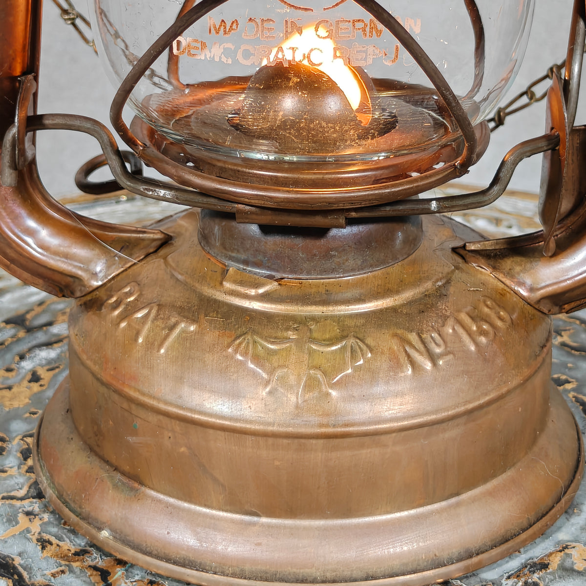 Rare Mewa Bat 158 Copper Hurricane Lantern with Reflector and Chain