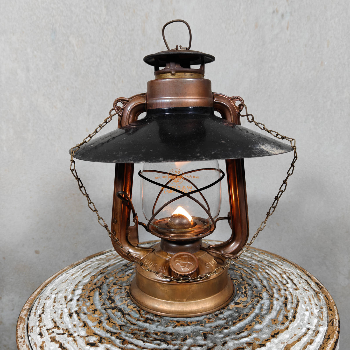 Rare Mewa Bat 158 Copper Hurricane Lantern with Reflector and Chain