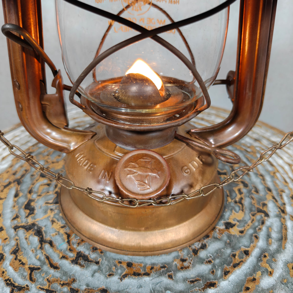 Rare Mewa Bat 158 Copper Hurricane Lantern with Reflector and Chain