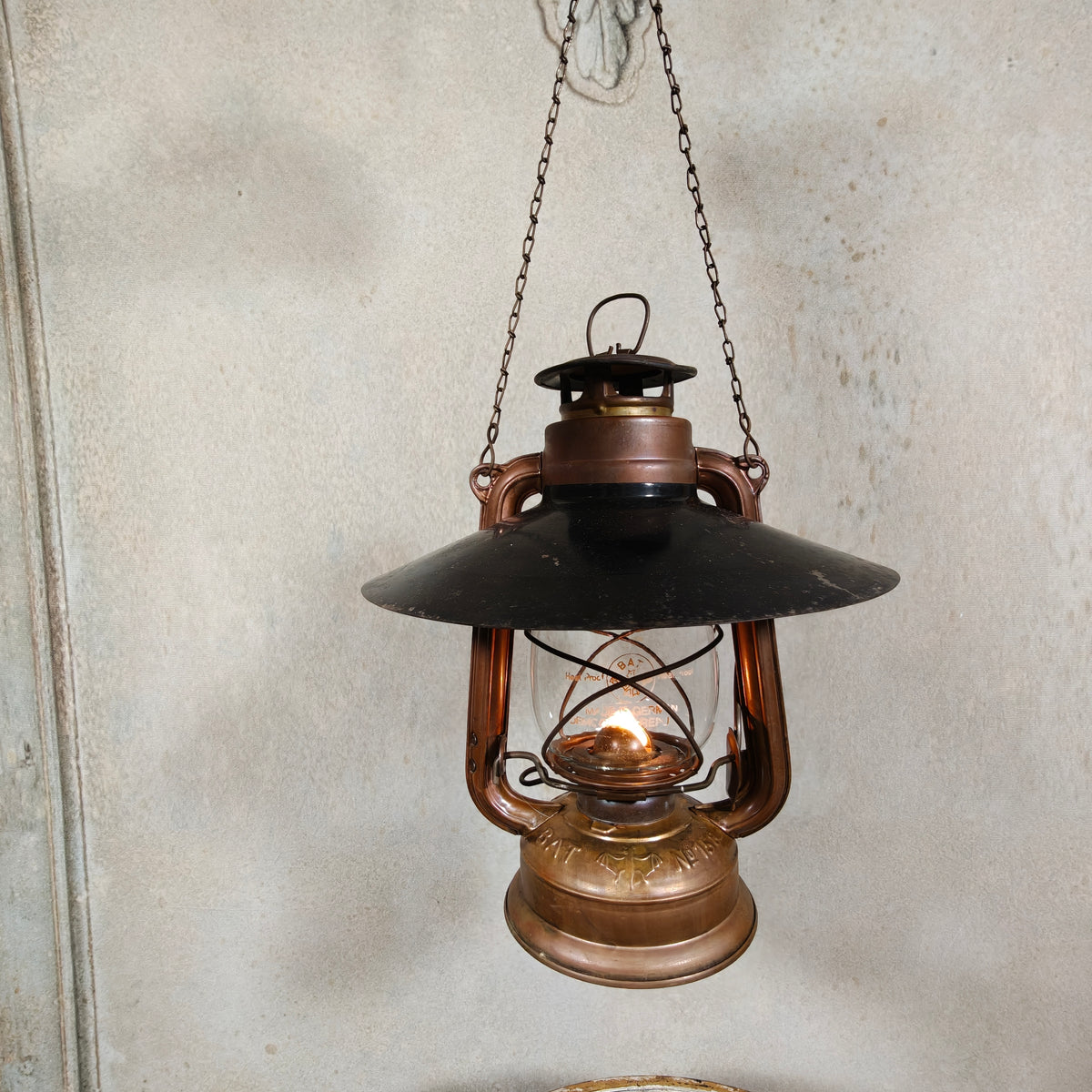 Rare Mewa Bat 158 Copper Hurricane Lantern with Reflector and Chain
